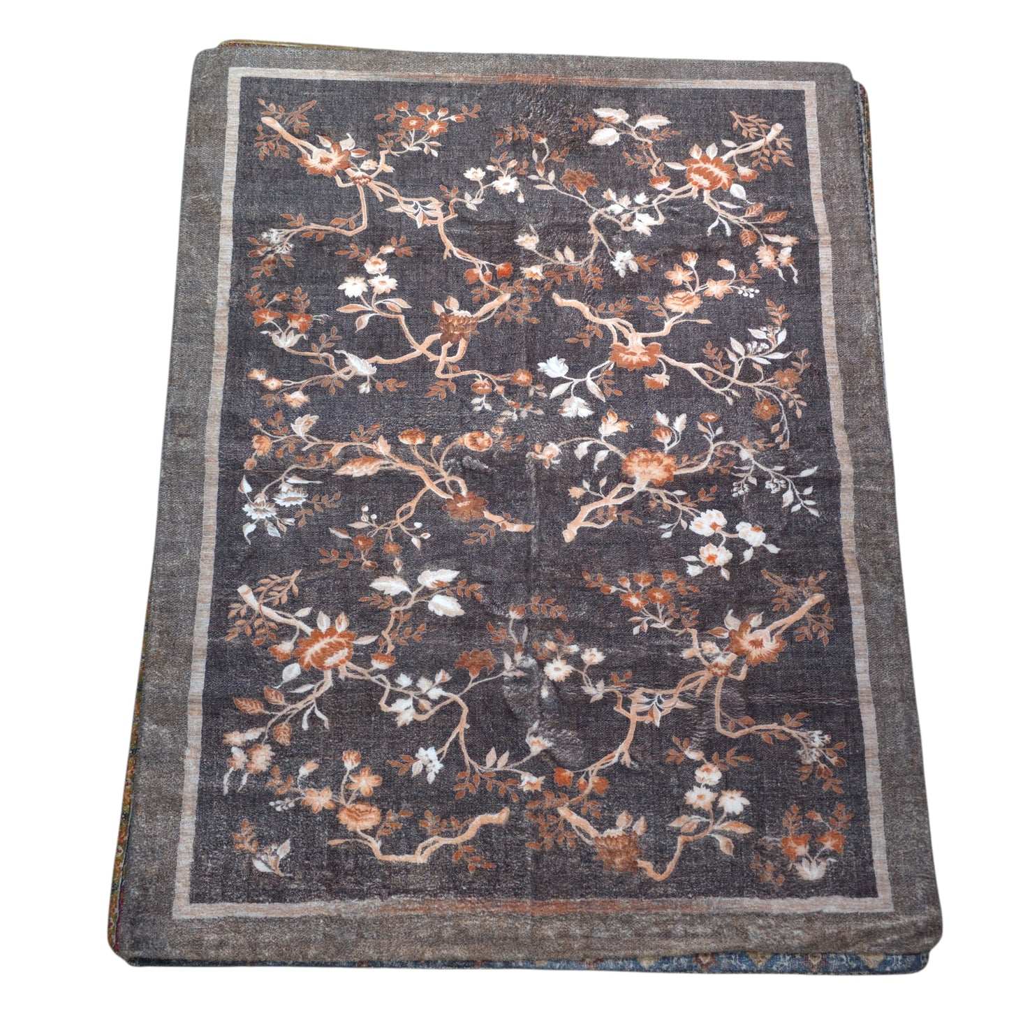 Dark Grey Floral Microfiber Carpet (5x7 Ft) – Anti-Skid