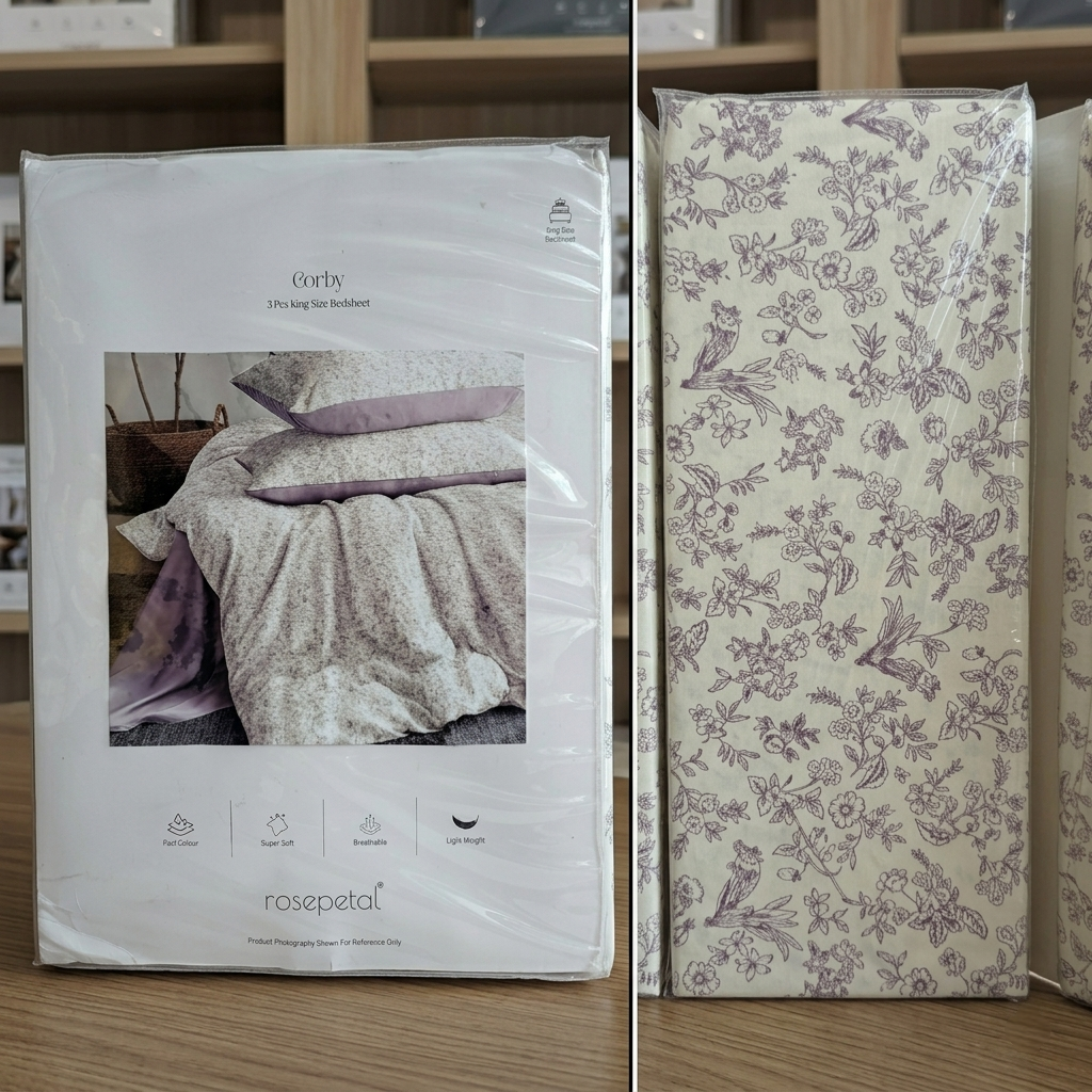 Rosepetal Corby 3 Pcs King Size Bedsheet – Floral Pattern on Off-White Fabric