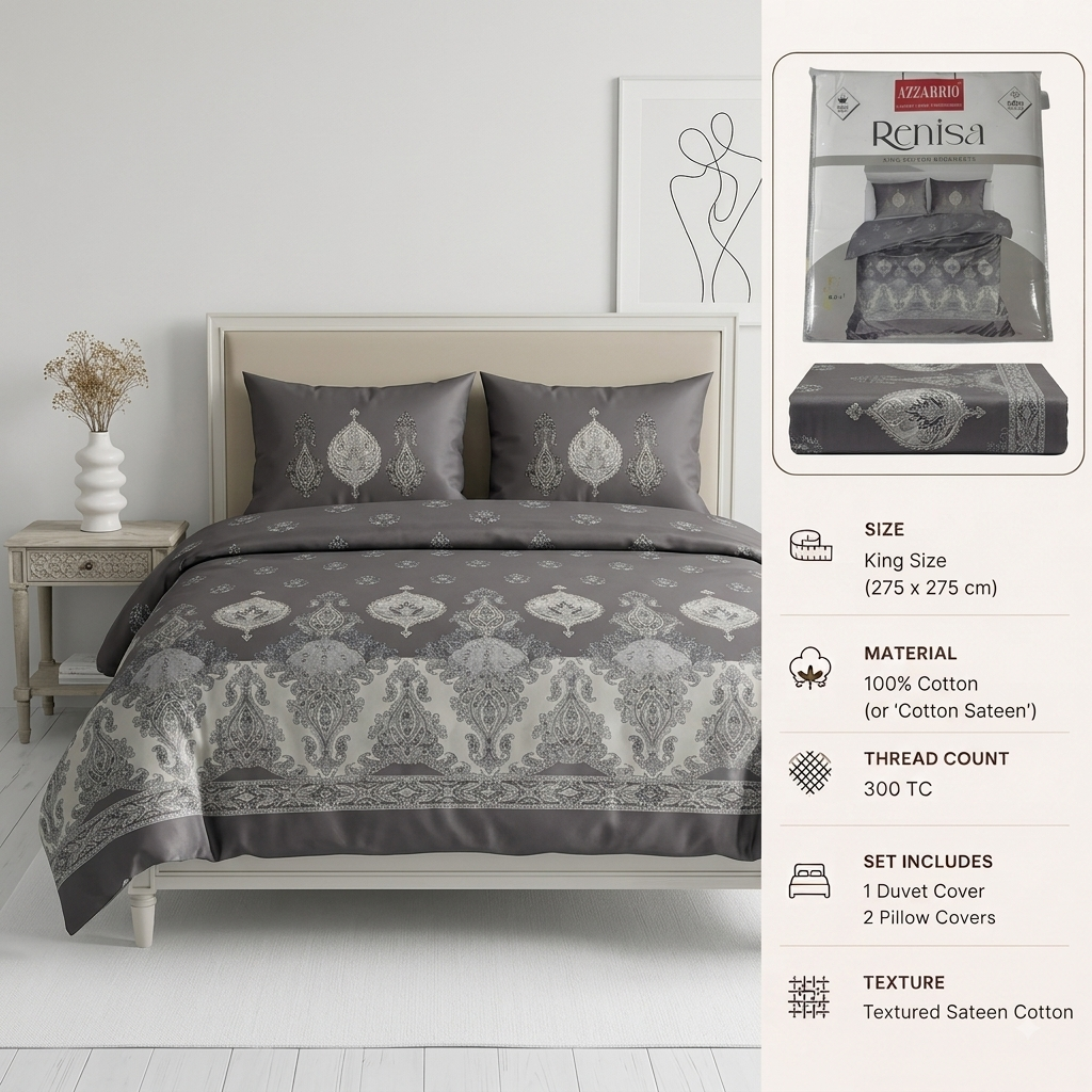 Azzarrio Renisa 300 TC Pure Cotton Luxury Printed Bedsheet Set
