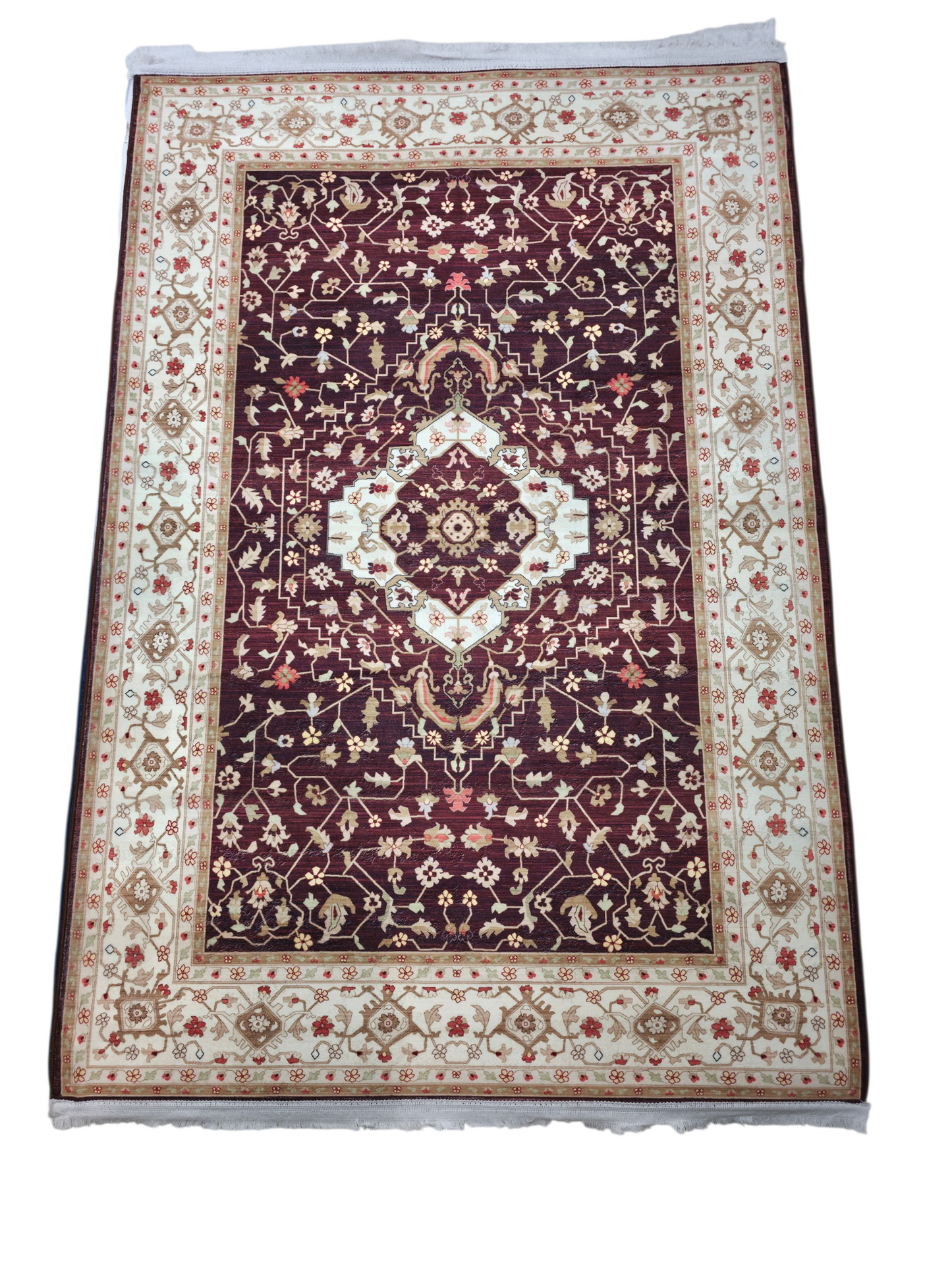 Maroon & Cream Royal Floral Medallion Carpet (5x7 Ft) – Non-Slip
