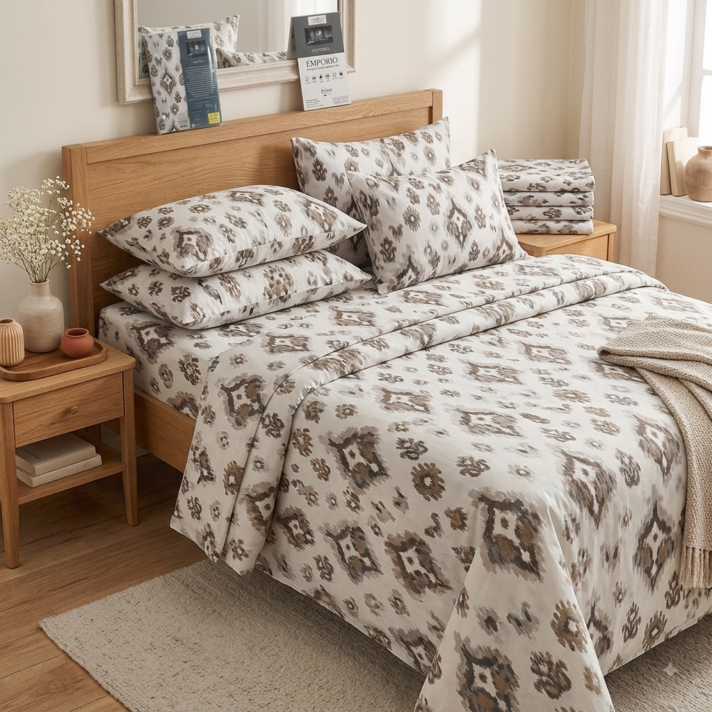 Emporio 250TC Satin Cotton King Size Bedsheet with 2 Pillow Covers – Ethnic Designer Bedding Set