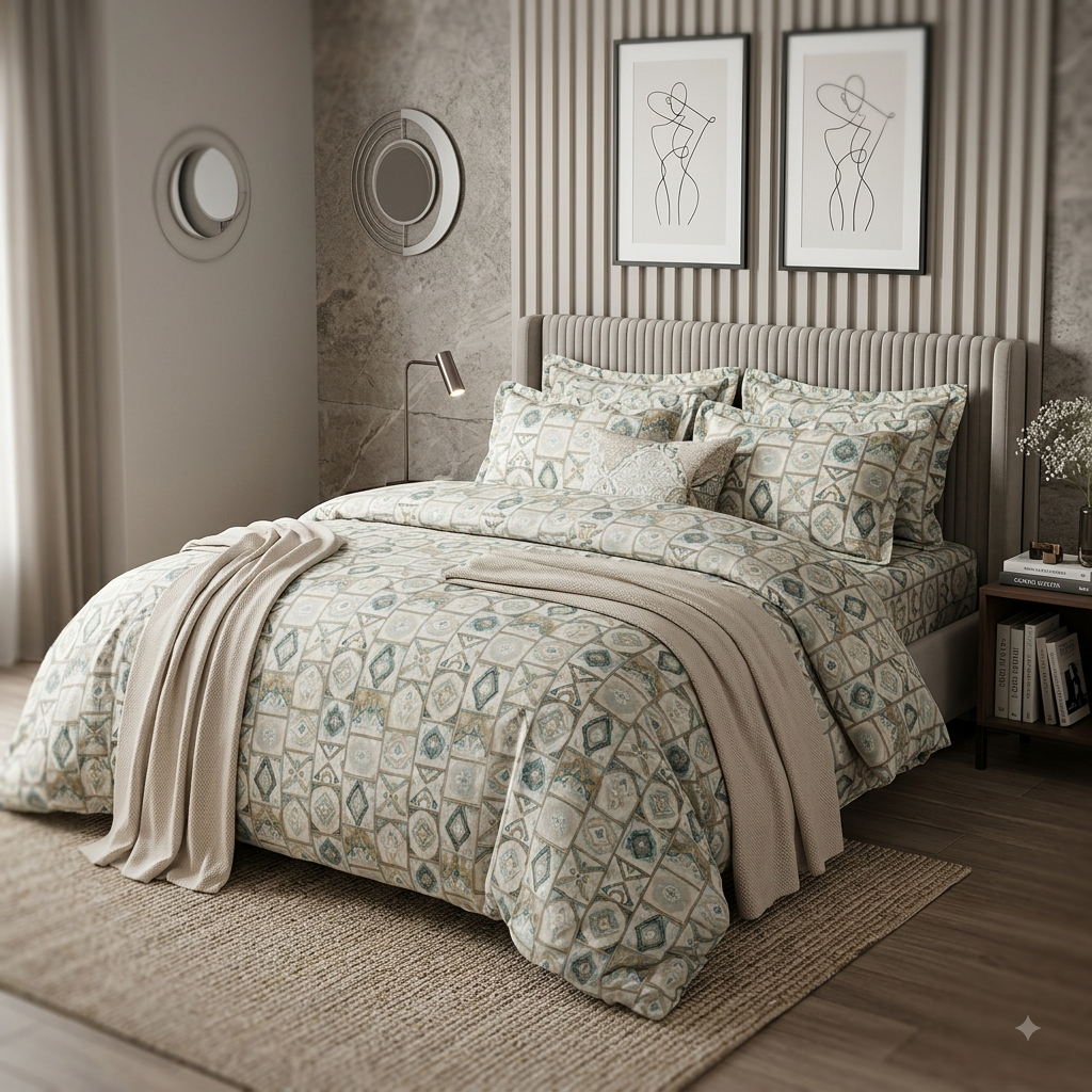 Emporio 250TC Satin Cotton King Size Bedsheet with 2 Pillow Covers – Ethnic Designer Bedding Set