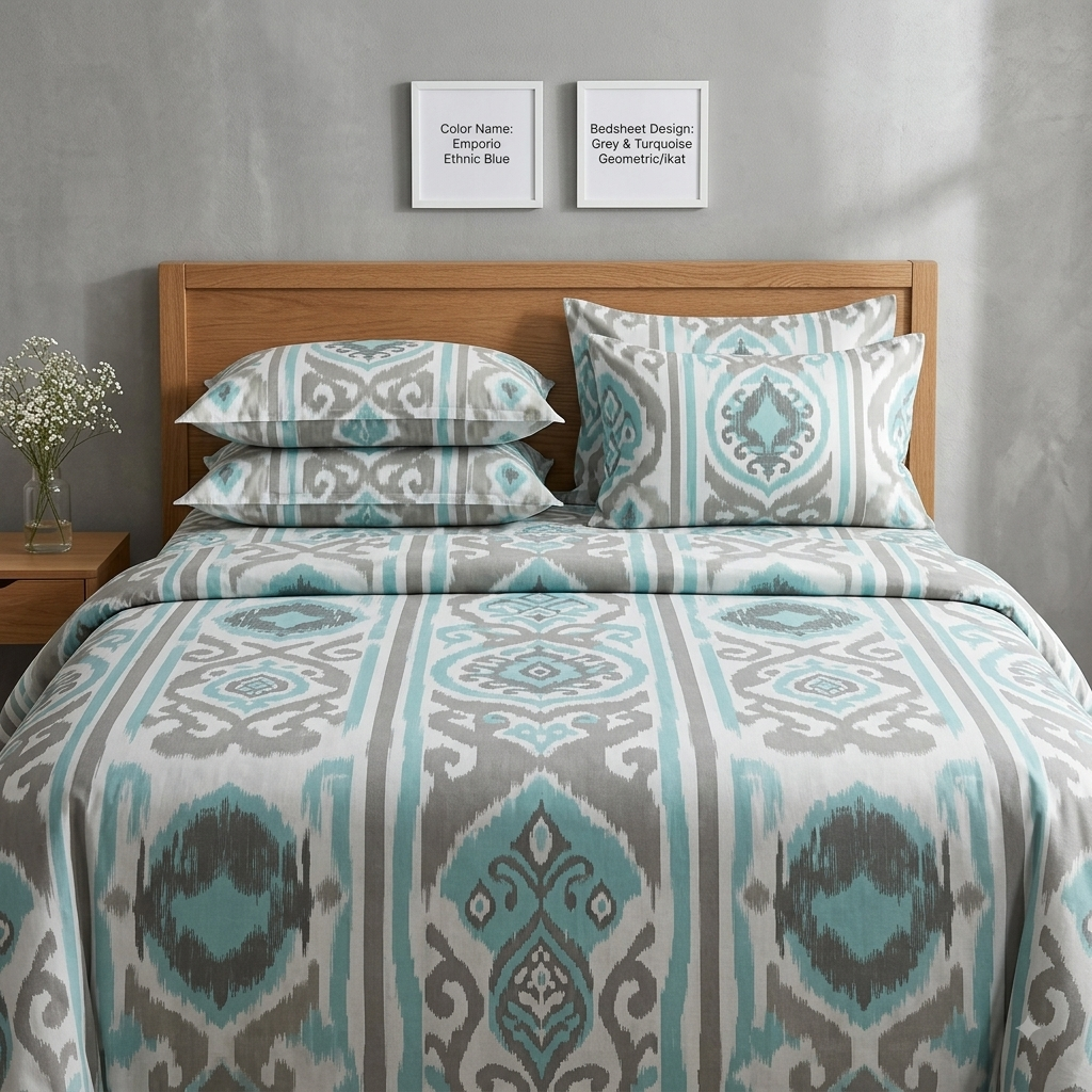 Emporio 250TC Satin Cotton King Size Bedsheet with 2 Pillow Covers – Ethnic Designer Bedding Set