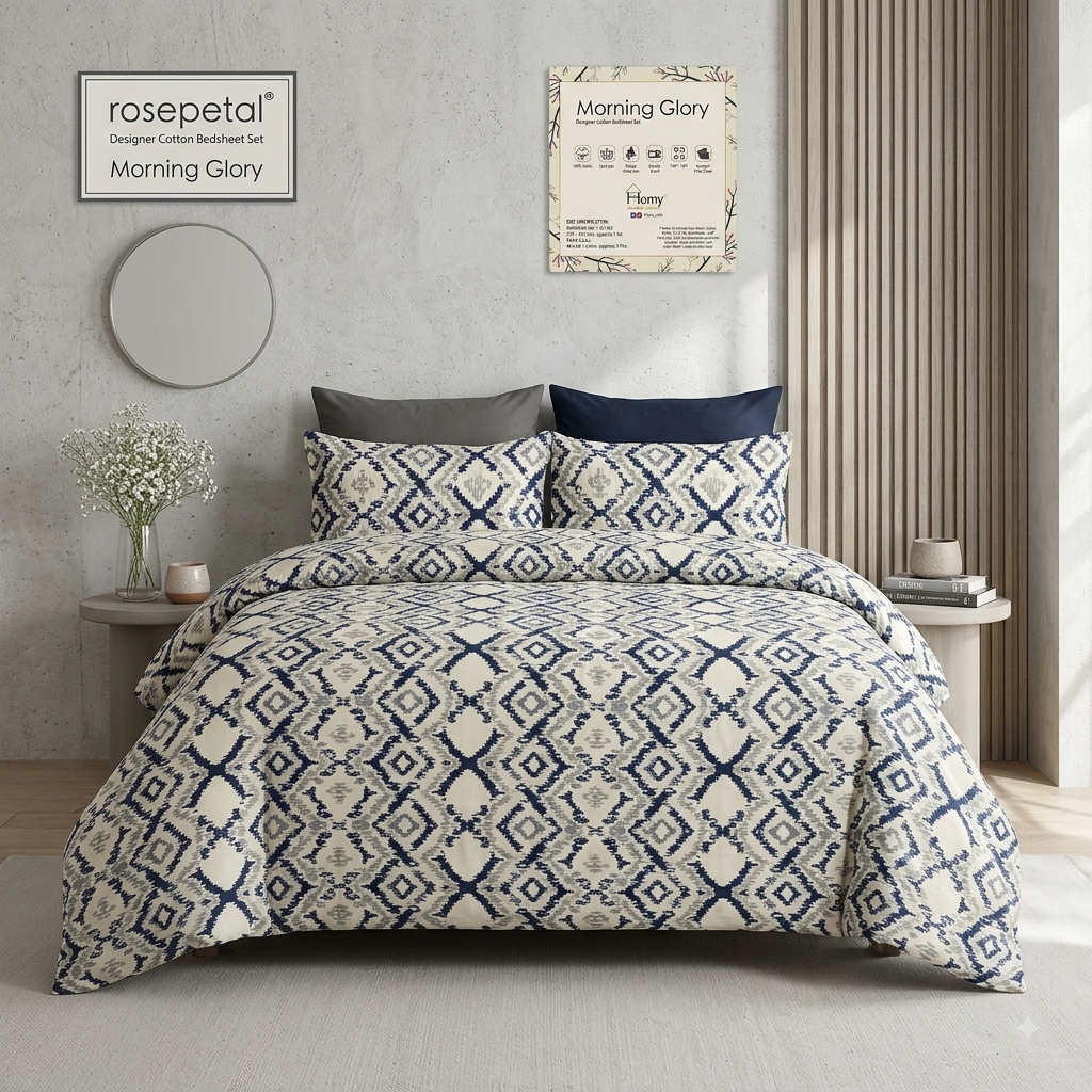 Emporio 250TC Satin Cotton King Size Bedsheet with 2 Pillow Covers – Ethnic Designer Bedding Set