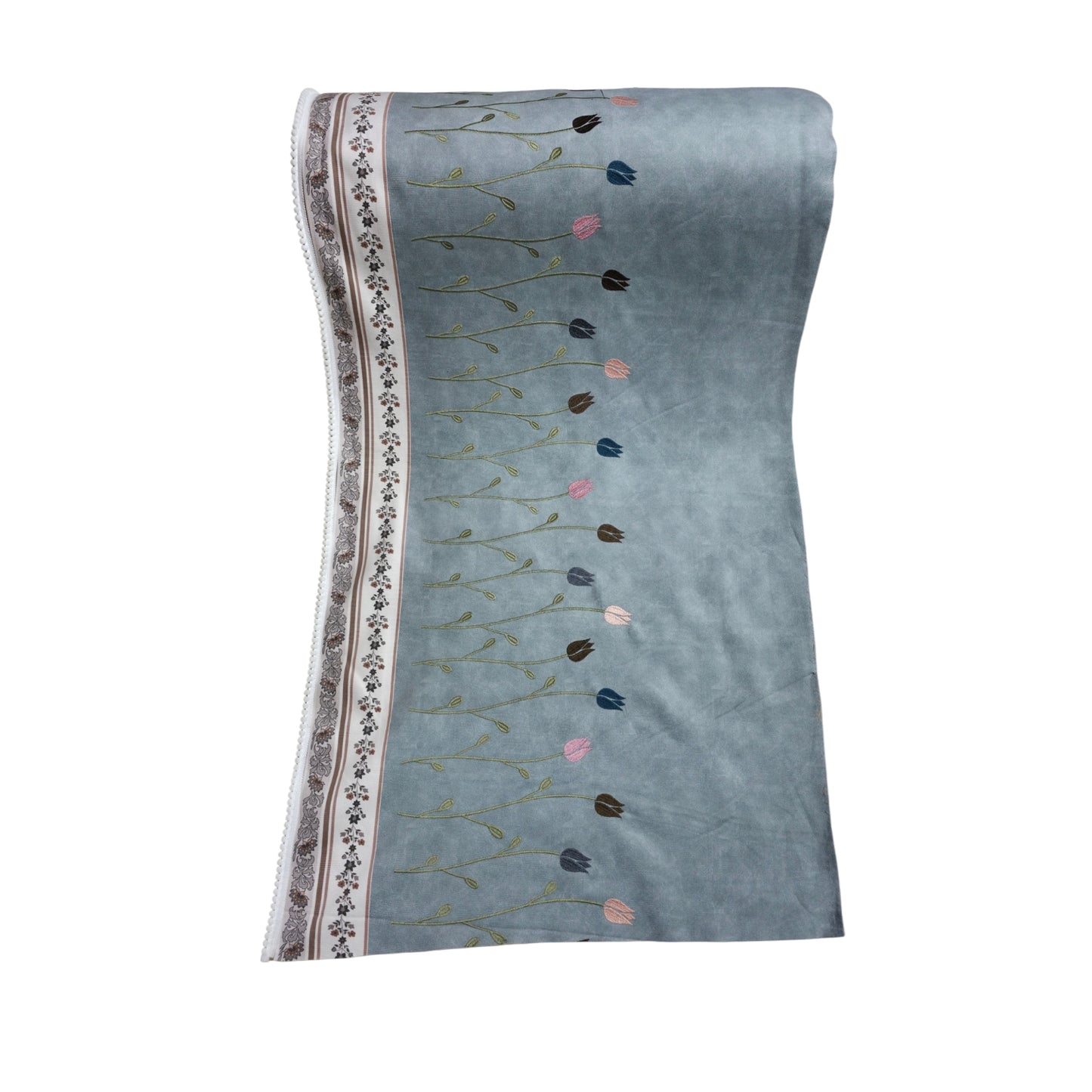 The Tulip Embroidered Sofa Cover with Floral Border 27 Inch (Sky Blue)