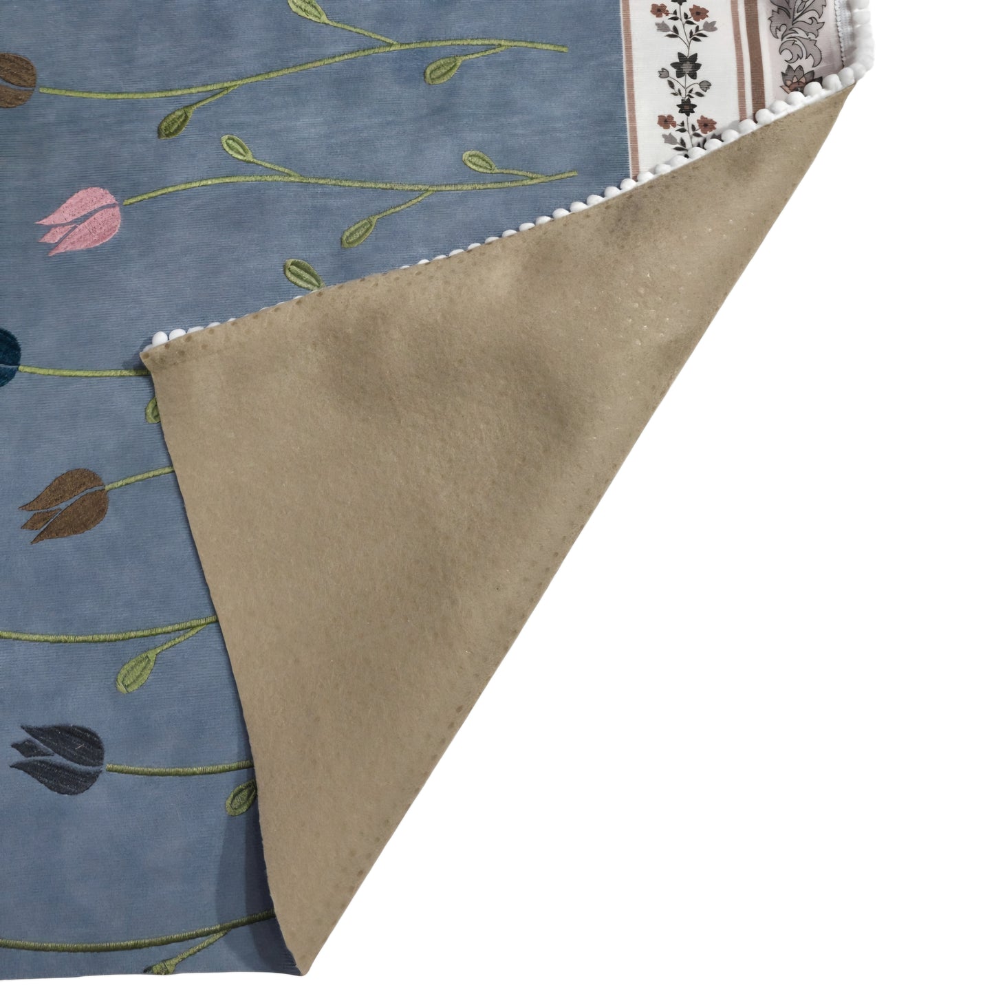 The Tulip Embroidered Sofa Cover with Floral Border 27 Inch (Sky Blue)