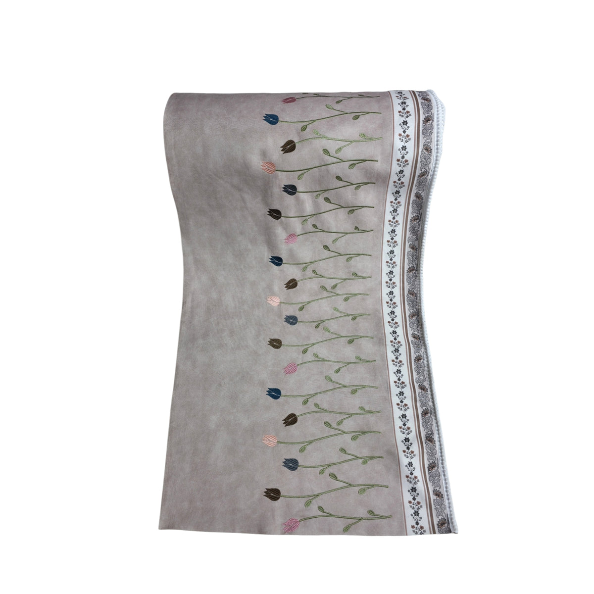The Tulip Embroidered Sofa Cover with Floral Border 27 Inch (Beige)