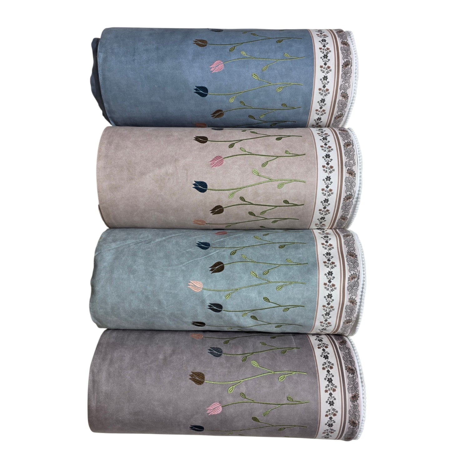 The Tulip Embroidered Sofa Cover with Floral Border 27 Inch (Sky Blue)