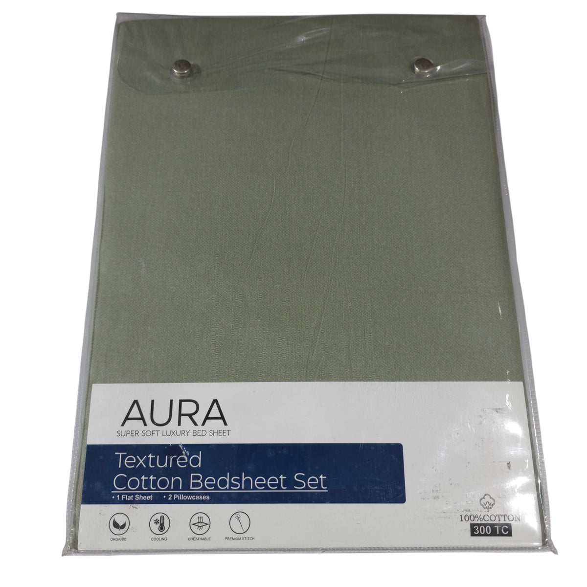 Aura Luxury 300 TC 100% Textured Cotton Plain Bedsheet Set