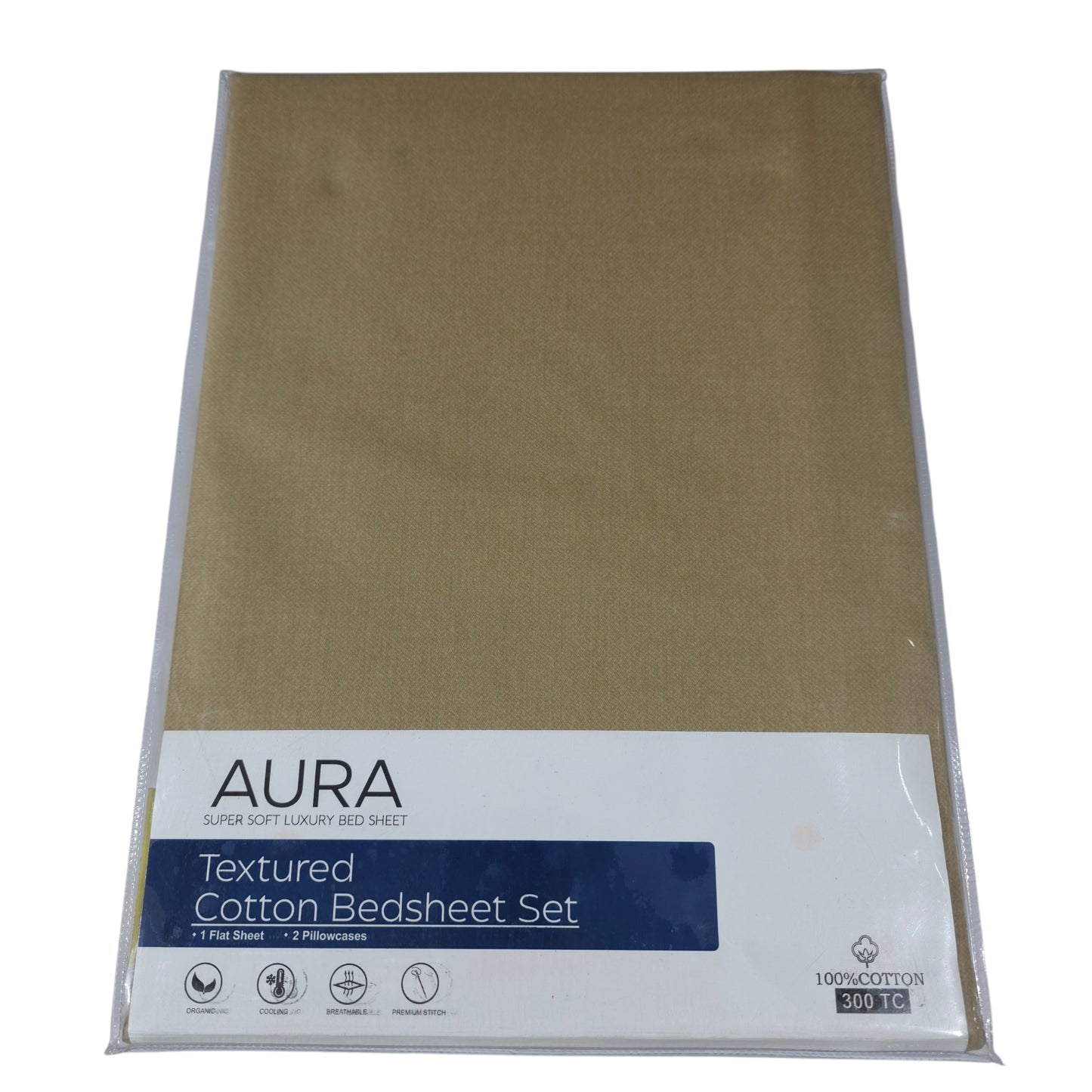 Aura Luxury 300 TC 100% Textured Cotton Plain Bedsheet Set