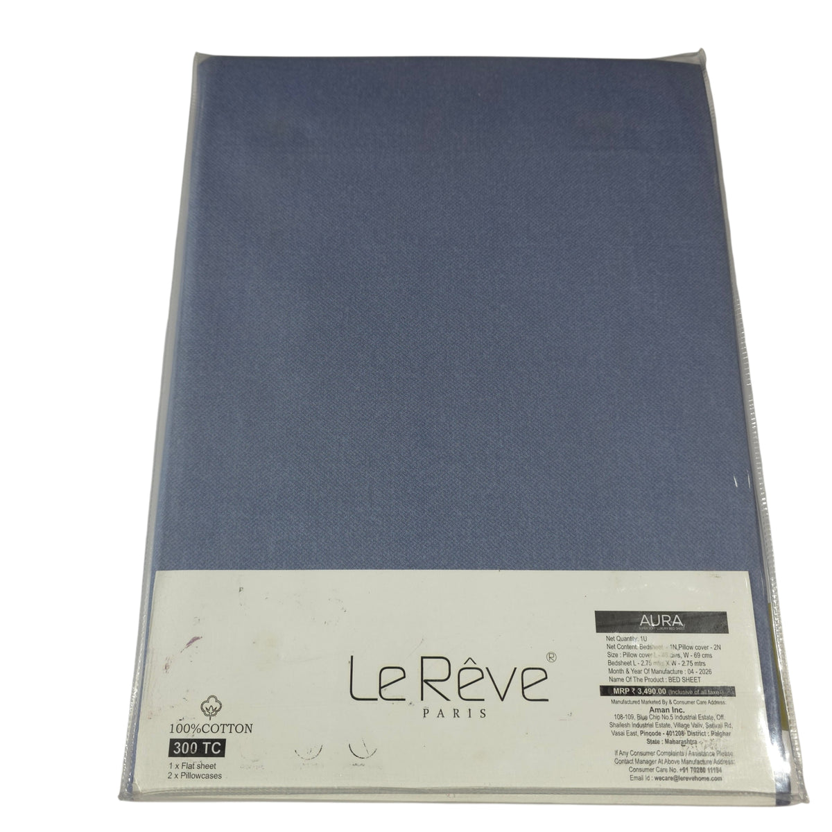 Aura Luxury 300 TC 100% Textured Cotton Plain Bedsheet Set