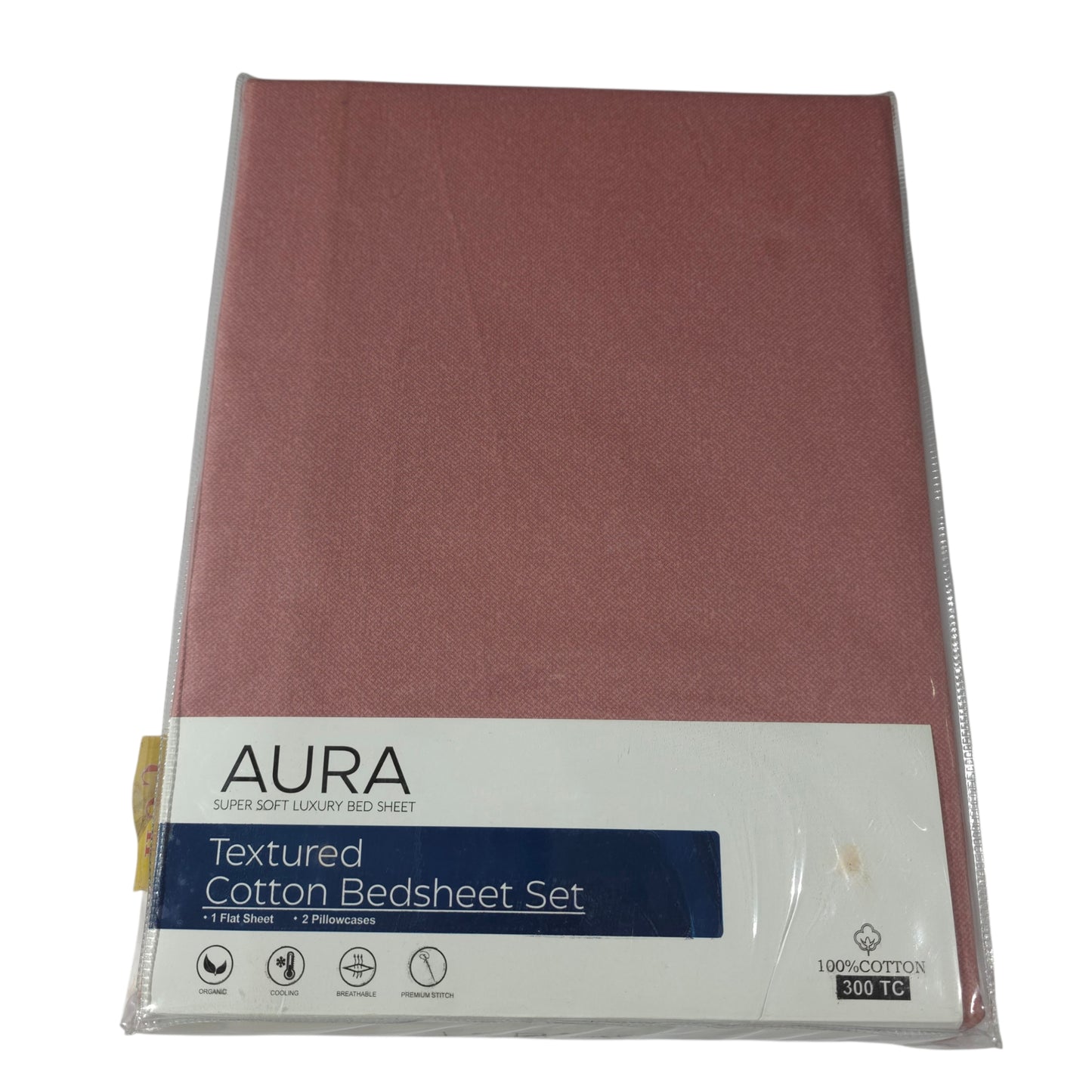 Aura Luxury 300 TC 100% Textured Cotton Plain Bedsheet Set