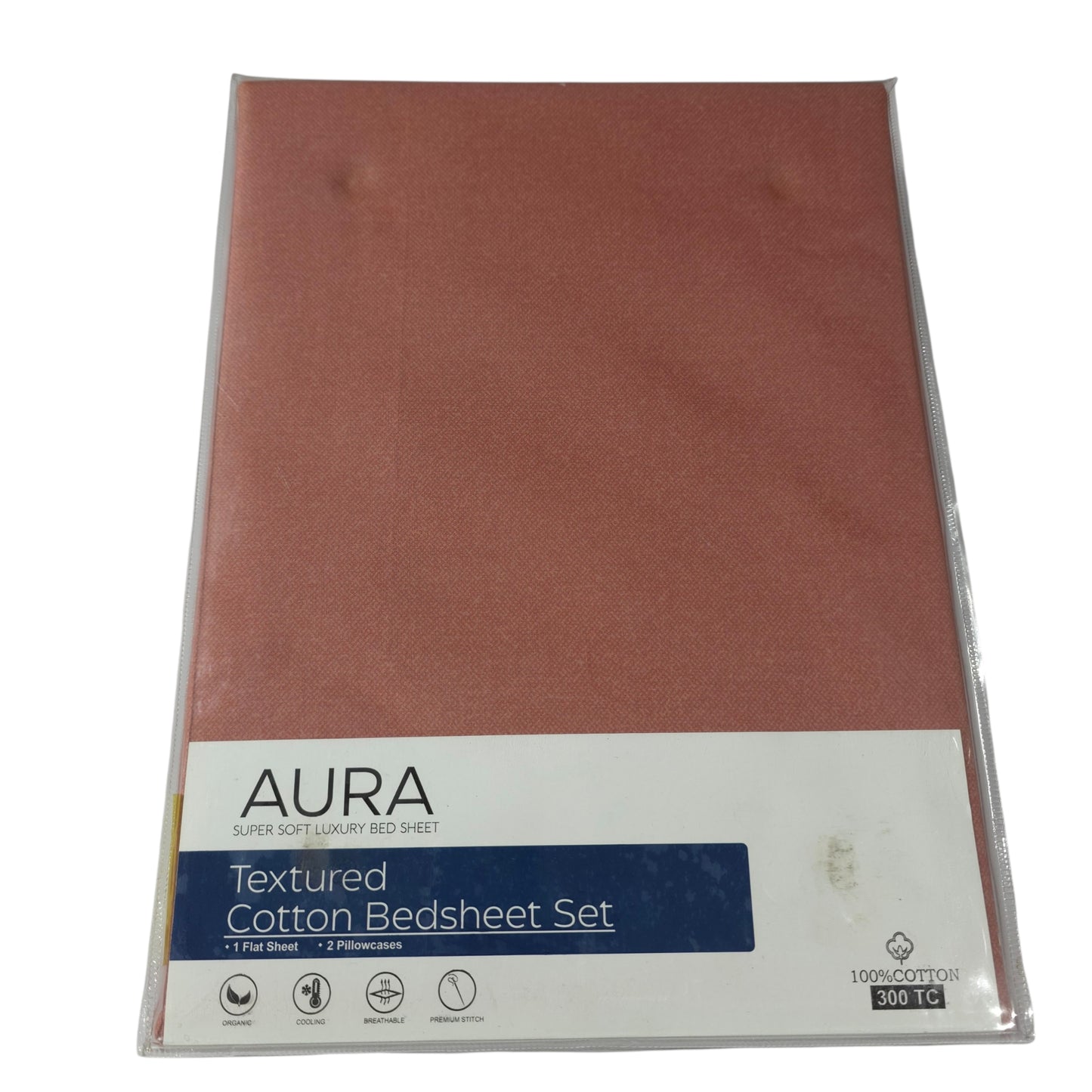 Aura Luxury 300 TC 100% Textured Cotton Plain Bedsheet Set