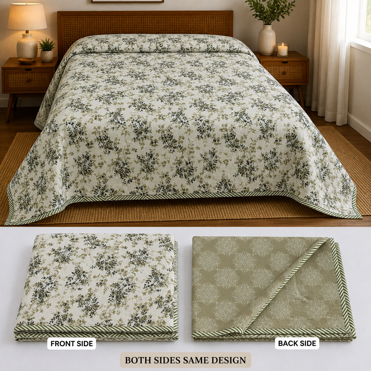 100% Pure Cotton Printed Double Bed AC Dohar | Reversible King Size Lightweight Blanket