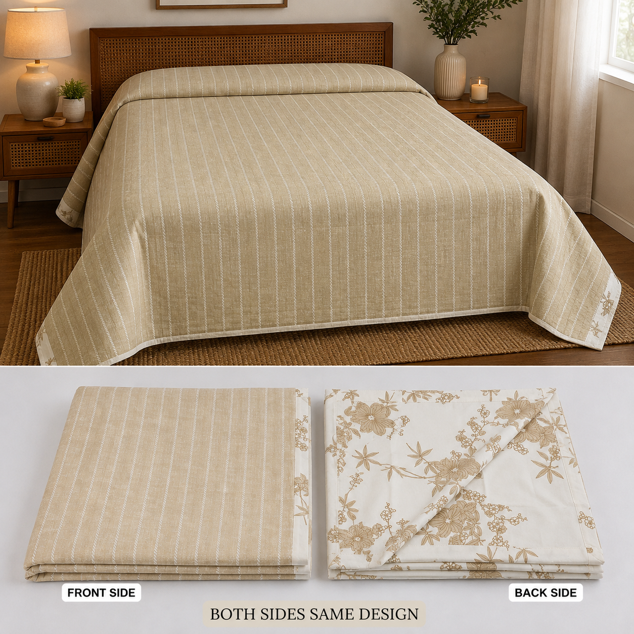100% Pure Cotton Printed Double Bed AC Dohar | Reversible King Size Lightweight Blanket