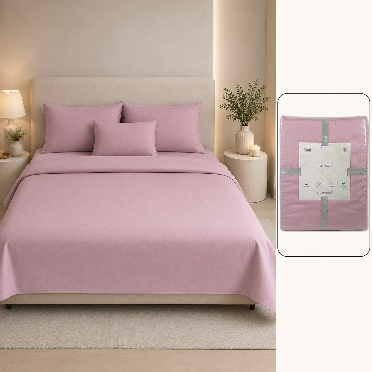 Ultra Premium 400 TC Tencel Pure Cotton Plain Solid Bedsheet Set