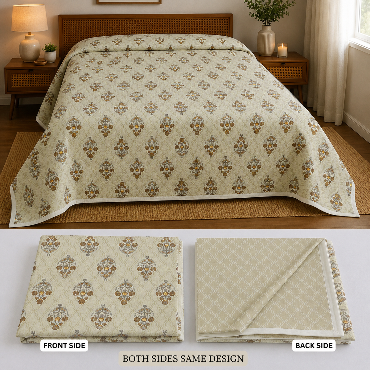 100% Pure Cotton Printed Double Bed AC Dohar | Reversible King Size Lightweight Blanket