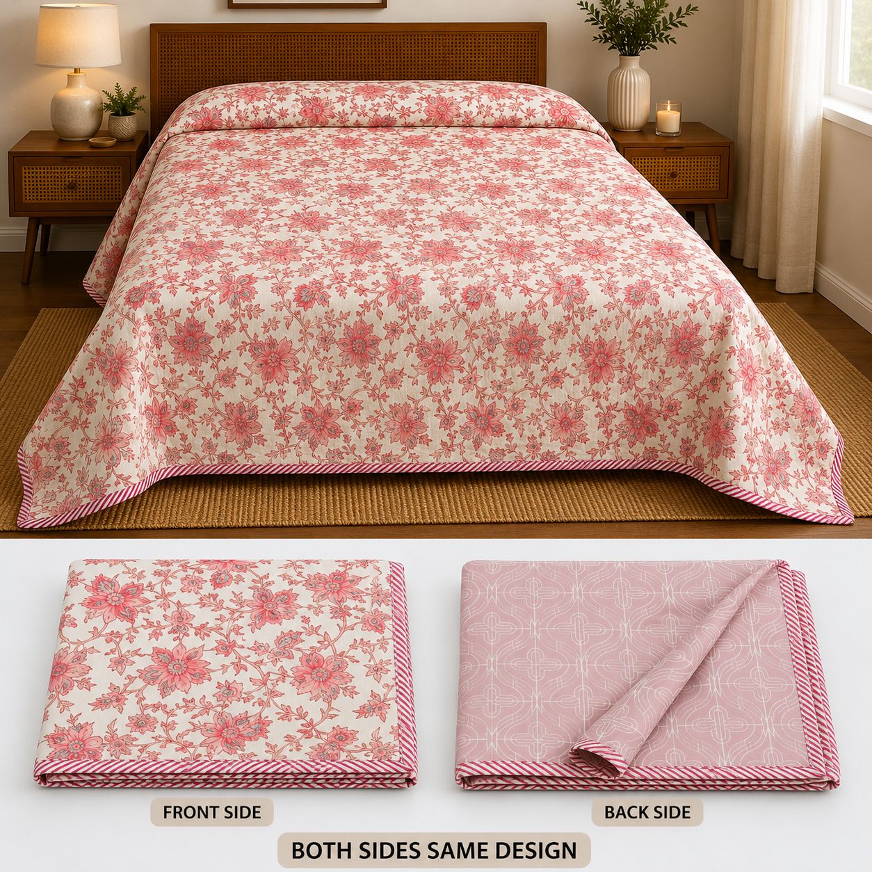 100% Pure Cotton Printed Double Bed AC Dohar | Reversible King Size Lightweight Blanket