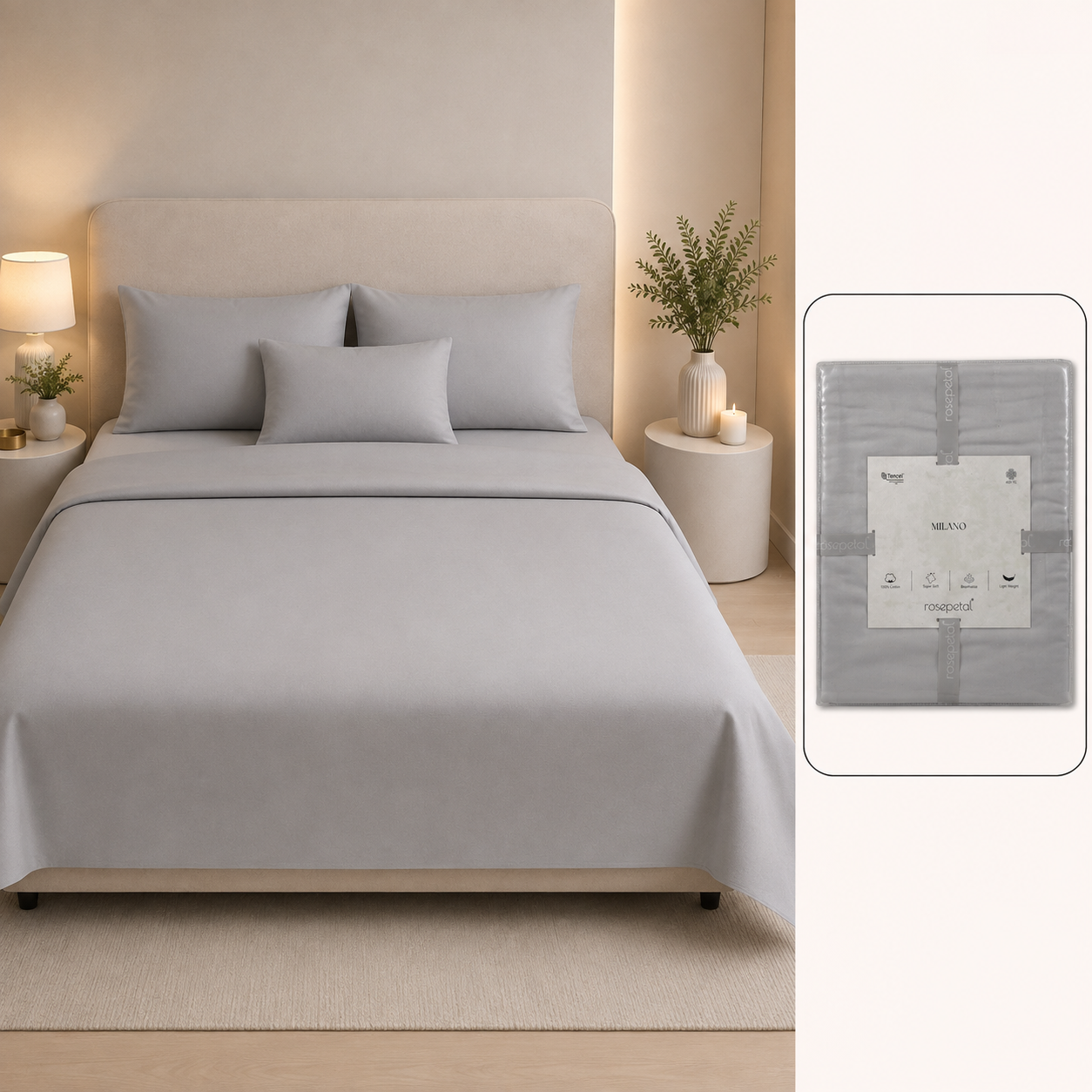 Ultra Premium 400 TC Tencel Pure Cotton Plain Solid Bedsheet Set