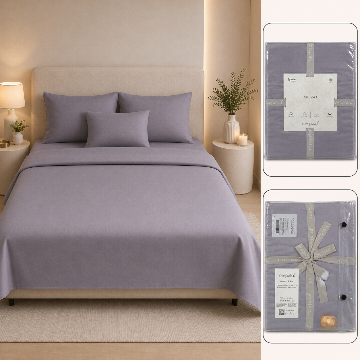 Ultra Premium 400 TC Tencel Pure Cotton Plain Solid Bedsheet Set