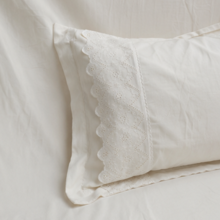 Crimson Gracious Home Lace-n-Style 3 Pcs King Size Bedsheet  – Solid Plain Fabric with Intricate Lace Embroidery
