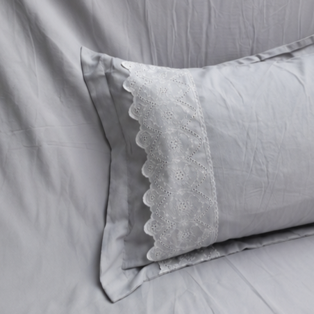Crimson Gracious Home Lace-n-Style 3 Pcs King Size Bedsheet  – Solid Plain Fabric with Intricate Lace Embroidery