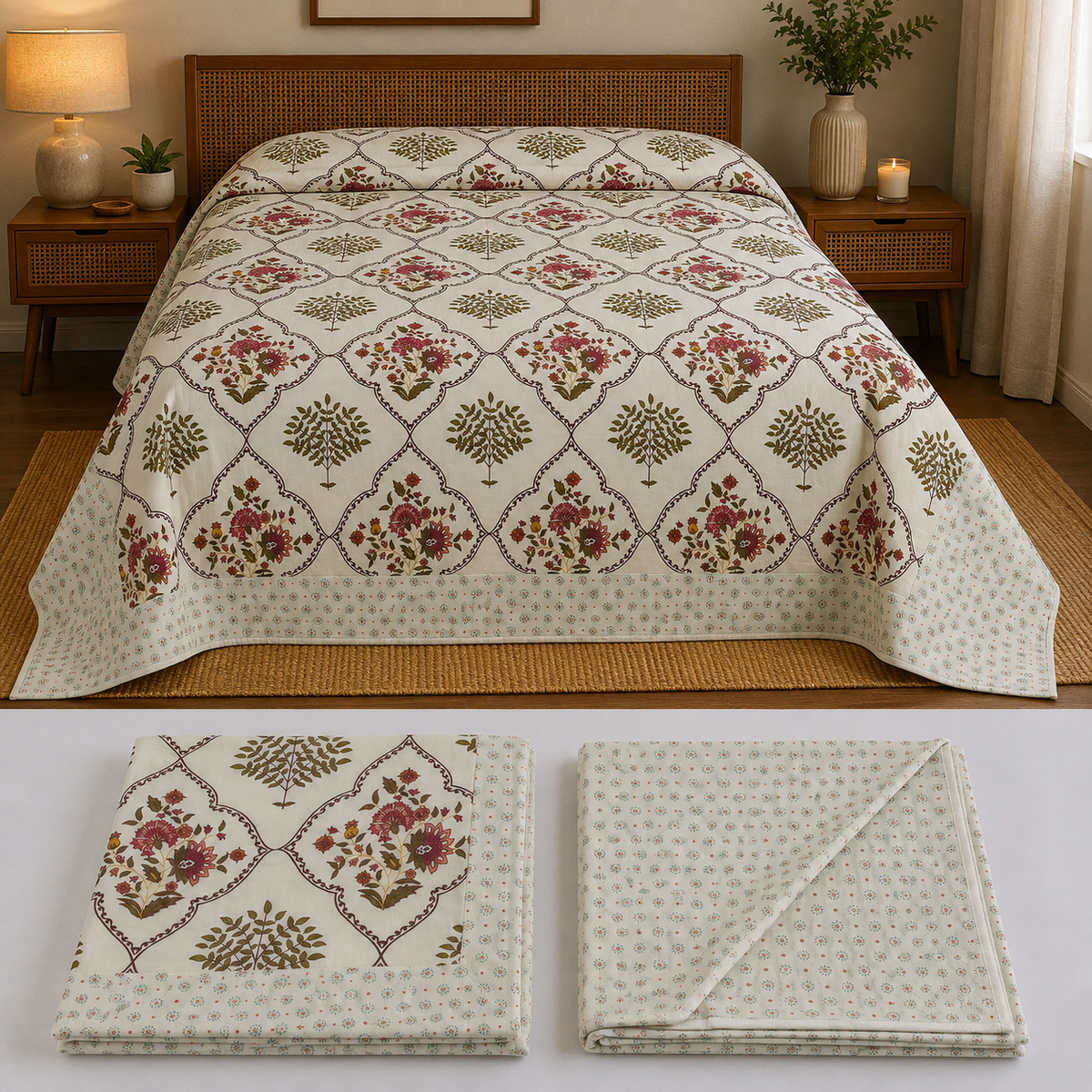 100% Pure Cotton Printed Double Bed AC Dohar | Reversible King Size Lightweight Blanket