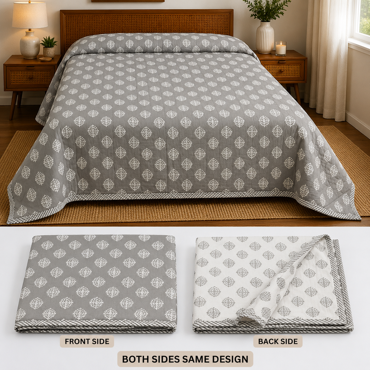 100% Pure Cotton Printed Double Bed AC Dohar | Reversible King Size Lightweight Blanket