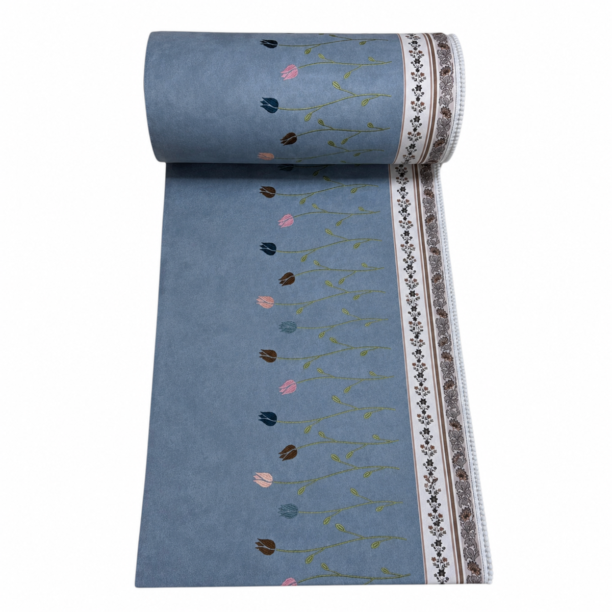 The Tulip Embroidered Sofa Cover with Floral Border 27 Inch (Blue)