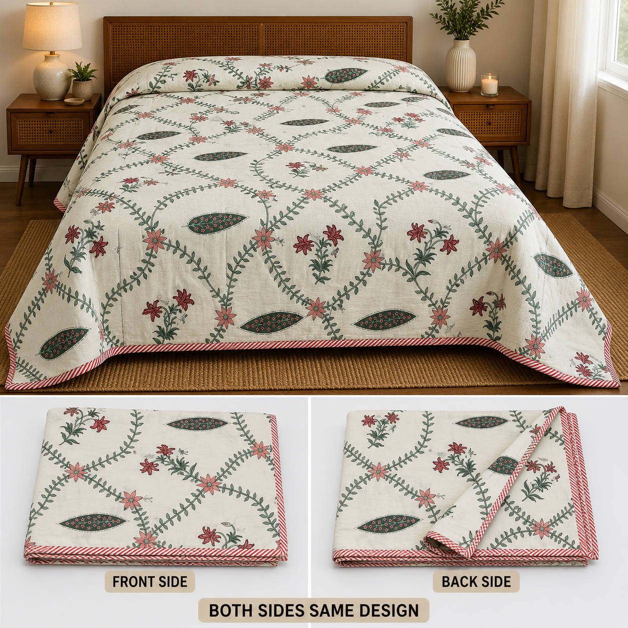 100% Pure Cotton Printed Double Bed AC Dohar | Reversible King Size Lightweight Blanket