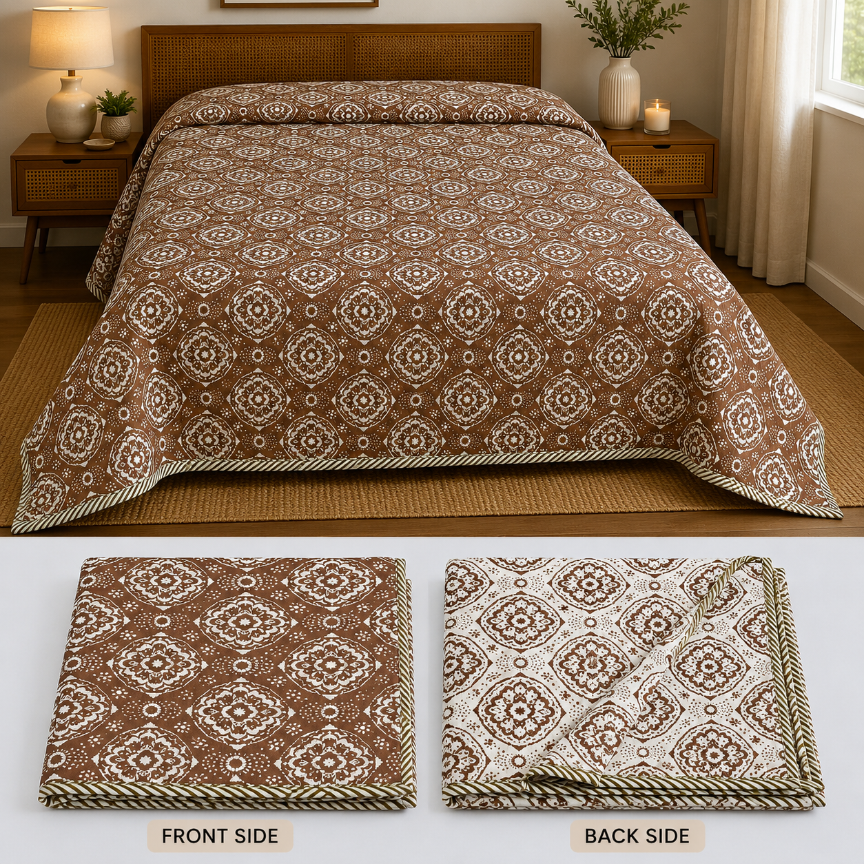 100% Pure Cotton Printed Double Bed AC Dohar | Reversible King Size Lightweight Blanket