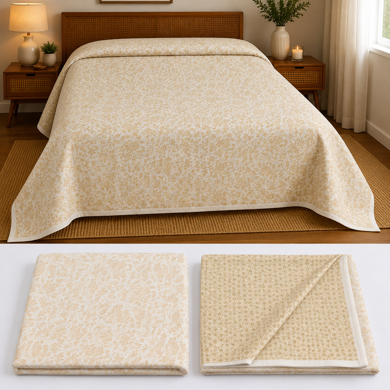 100% Pure Cotton Printed Double Bed AC Dohar | Reversible King Size Lightweight Blanket