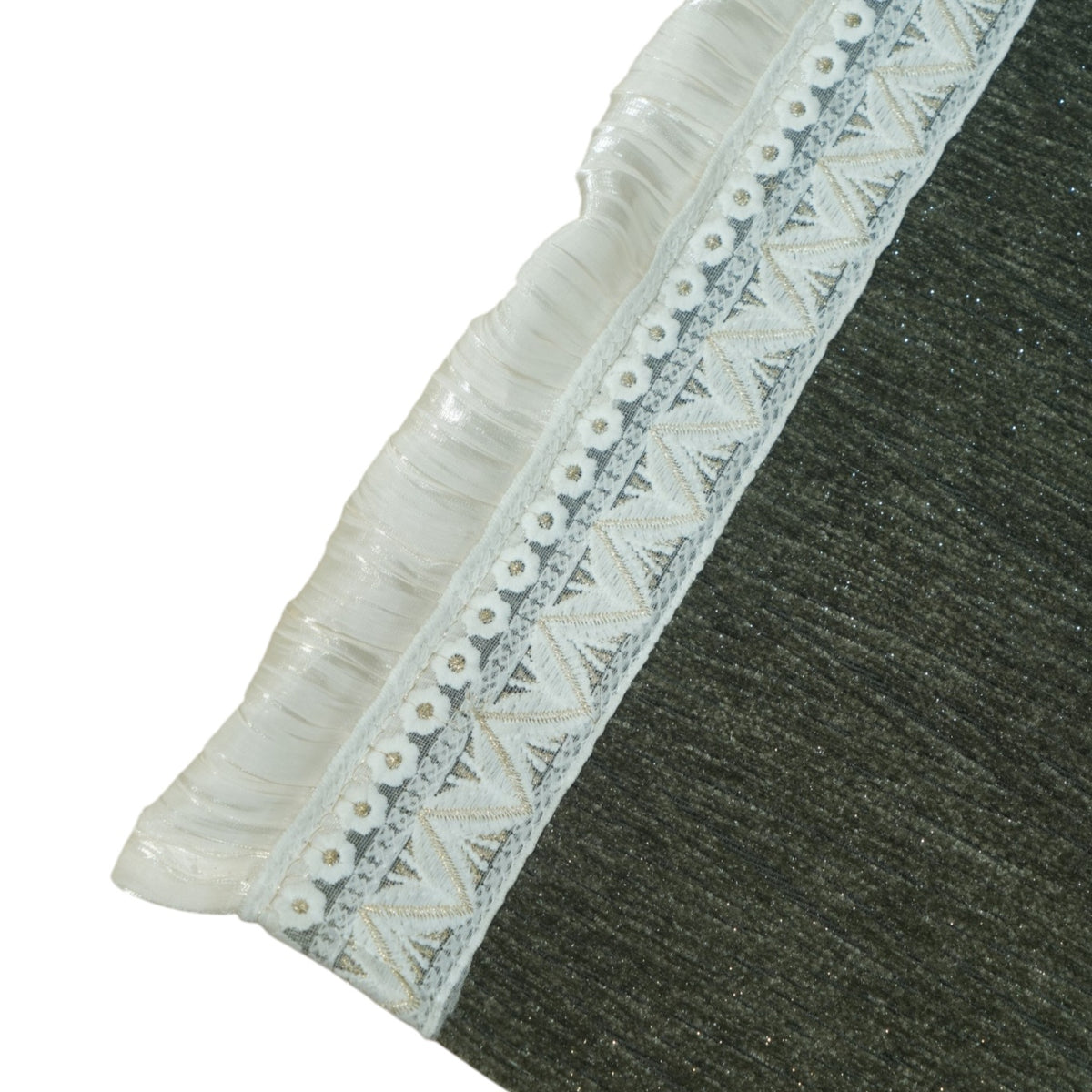 The Regal Brushed Velvet & Embroidered Lace Sofa Cover 27 Inch (Dark Olive Green)