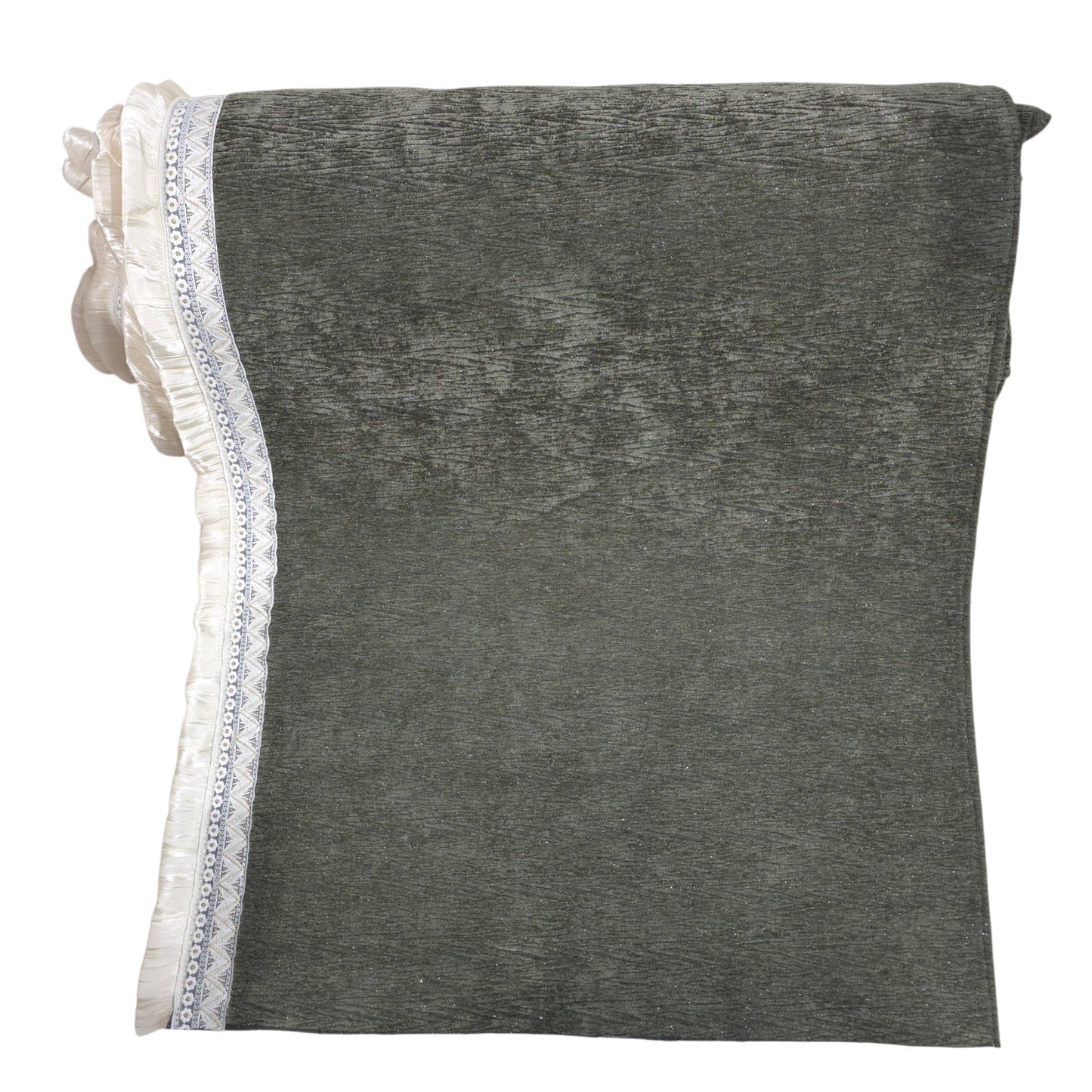 36 Inch Textured Shimmer Olive Green Sofa Cover with Embroidered Frill Border (Olive Green)