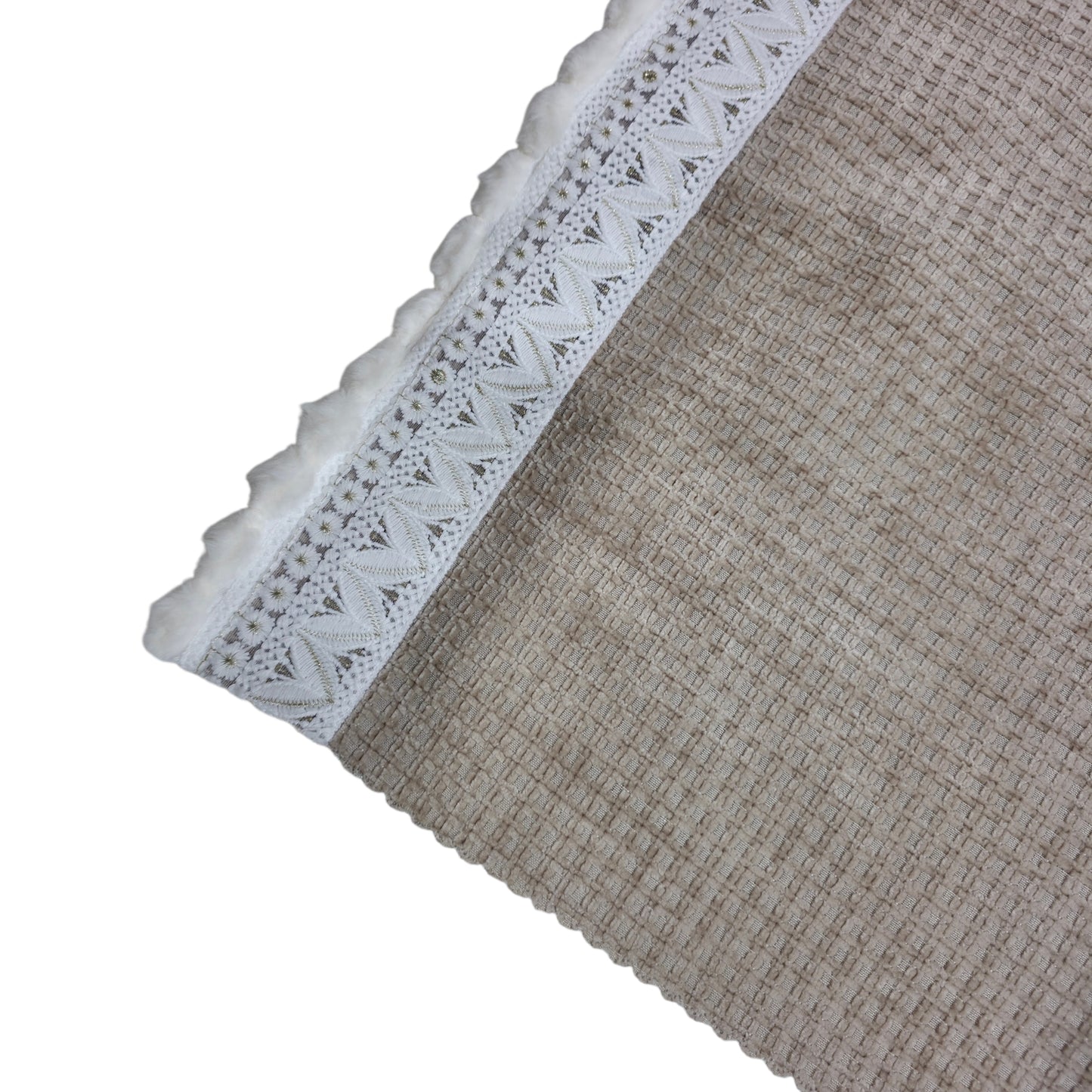 36 Inch Waffle Textured Beige Sofa Cover with Embroidered Lace Border (Beige)