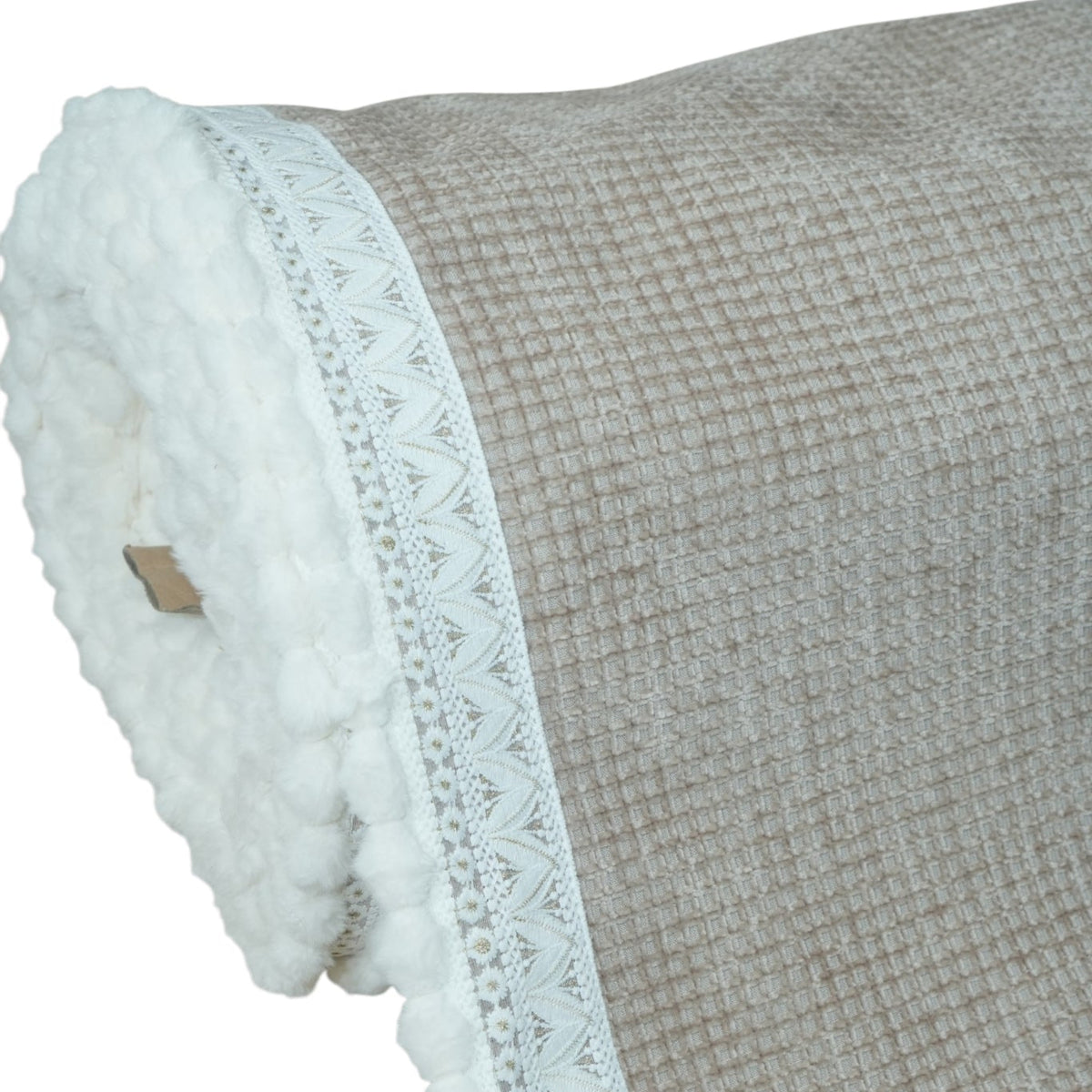 Elegant Light Grey Waffle Textured Sofa Cover with Floral Lace Border (Light Grey) 27 inch