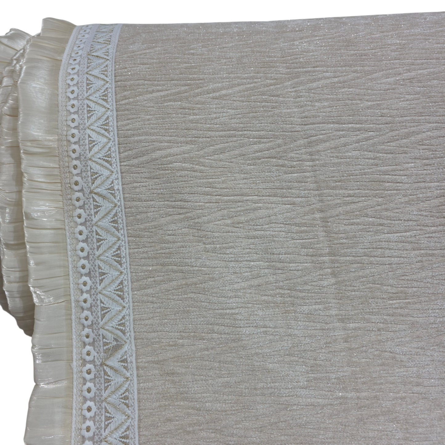 36 Inch Textured Shimmer Beige Sofa Cover with Embroidered Frill Border (Beige)