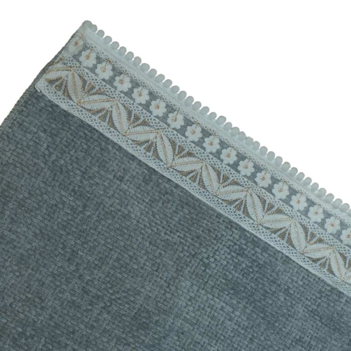 Elegant Grey Textured Sofa Cover with Floral Lace Border (Grey) 27 inch