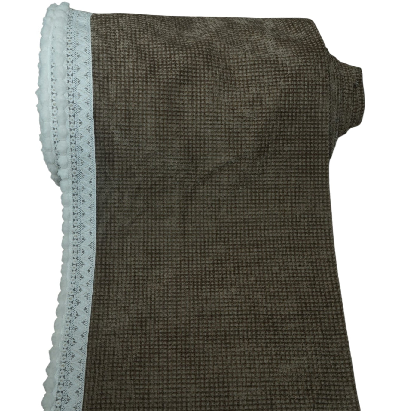 Elegant Brown Waffle Textured Sofa Cover with Floral Lace Border (Brown) 27 inch