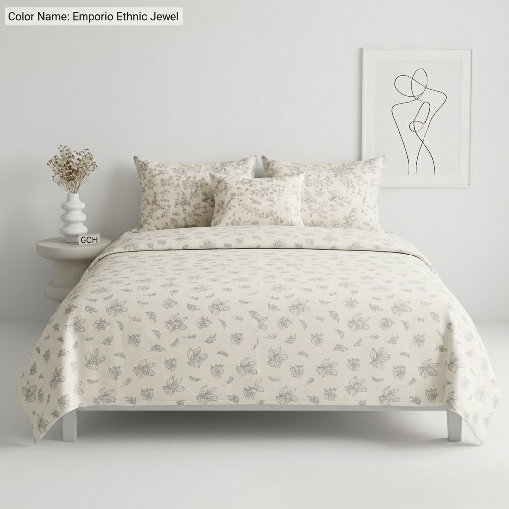 Rosepetal Corby 3 Pcs King Size Bedsheet – Floral Pattern on Off-White Fabric