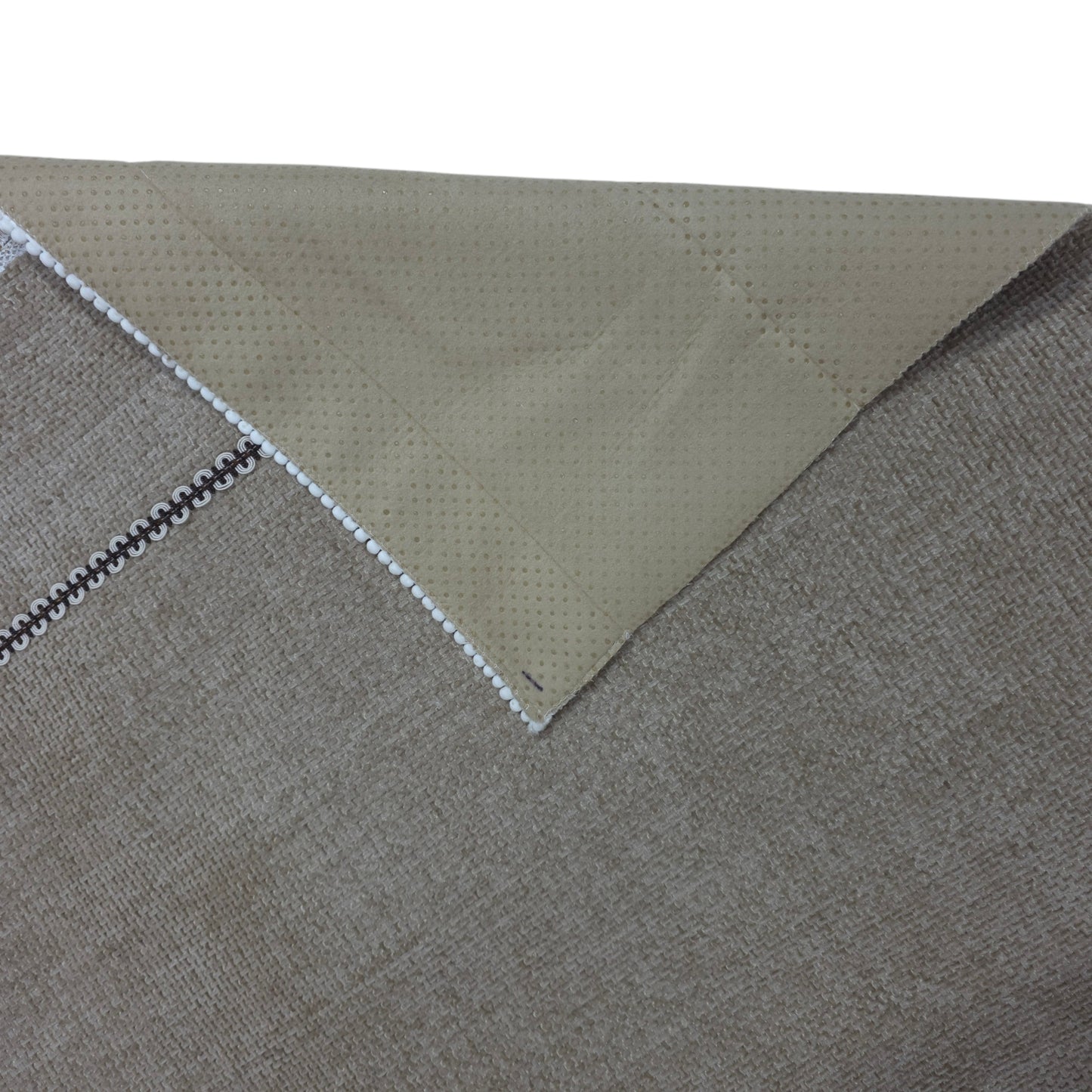 36 Inch Linen-Textured Beige Sofa Cover with Embroidered Lace Border