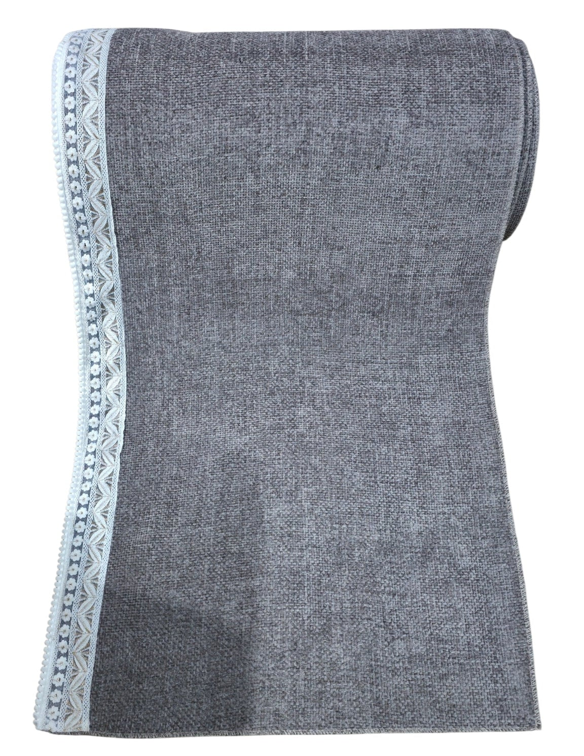 Elegant Dark Grey Textured Sofa Cover with Floral Lace Border (Dark Grey) 27 inch