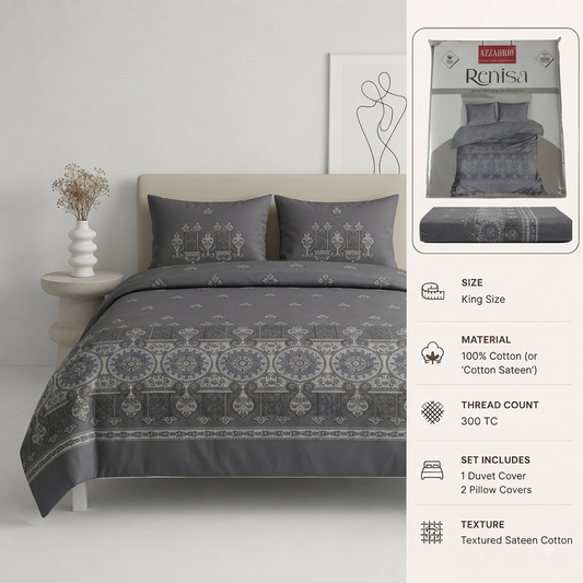Azzarrio Renisa 300 TC Pure Cotton Luxury Printed Bedsheet Set