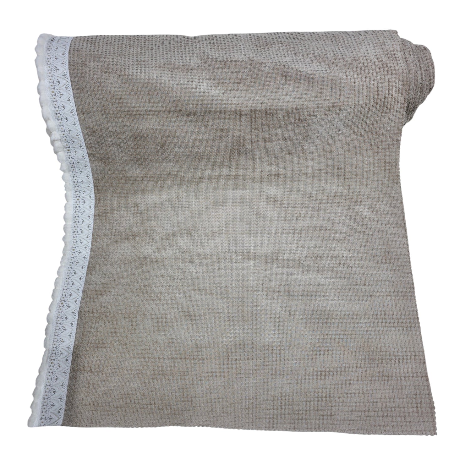 36 Inch Waffle Textured Beige Sofa Cover with Embroidered Lace Border (Beige)