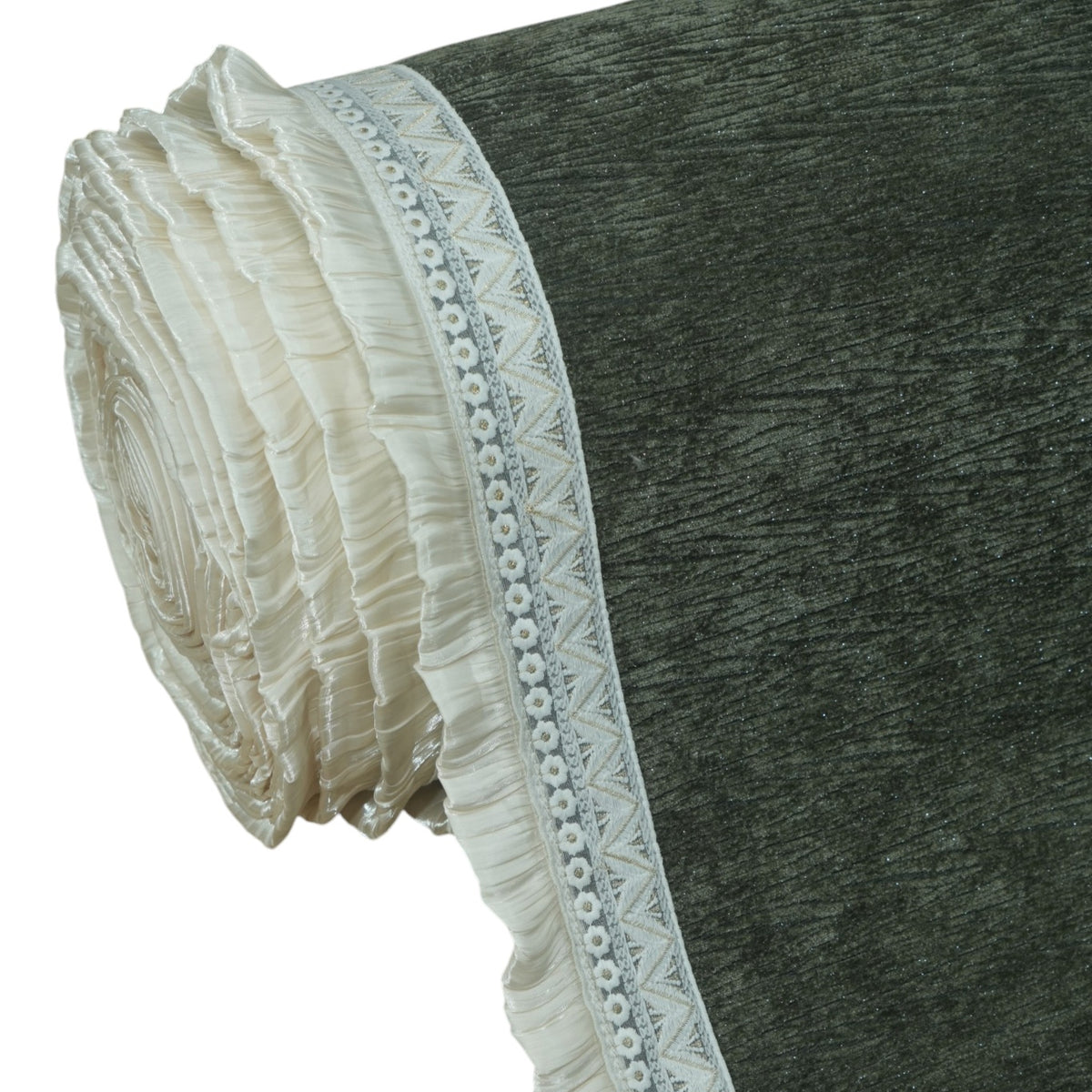 The Regal Brushed Velvet & Embroidered Lace Sofa Cover 27 Inch (Dark Olive Green)