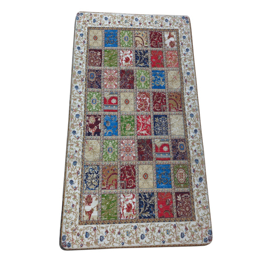 Multicolor Floral Patchwork Traditional Microfiber Carpet (3x5 Feet) – Soft Velvet Fur & Anti-Skid Rubber Base