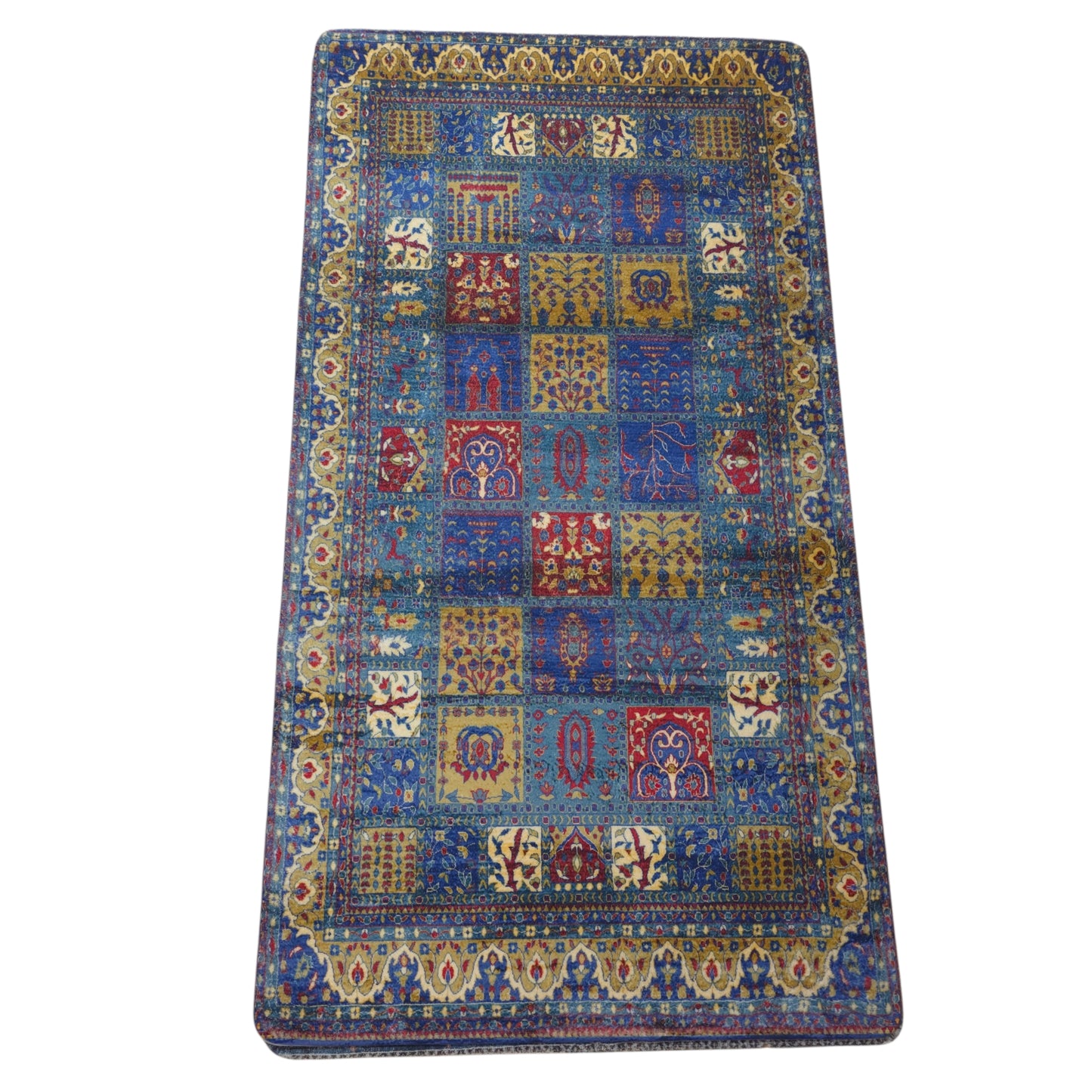 Royal Blue Patchwork Kashmiri Art Microfiber Carpet (3x5 Feet) – Non-Slip Rubber Base & Ultra Soft Fur