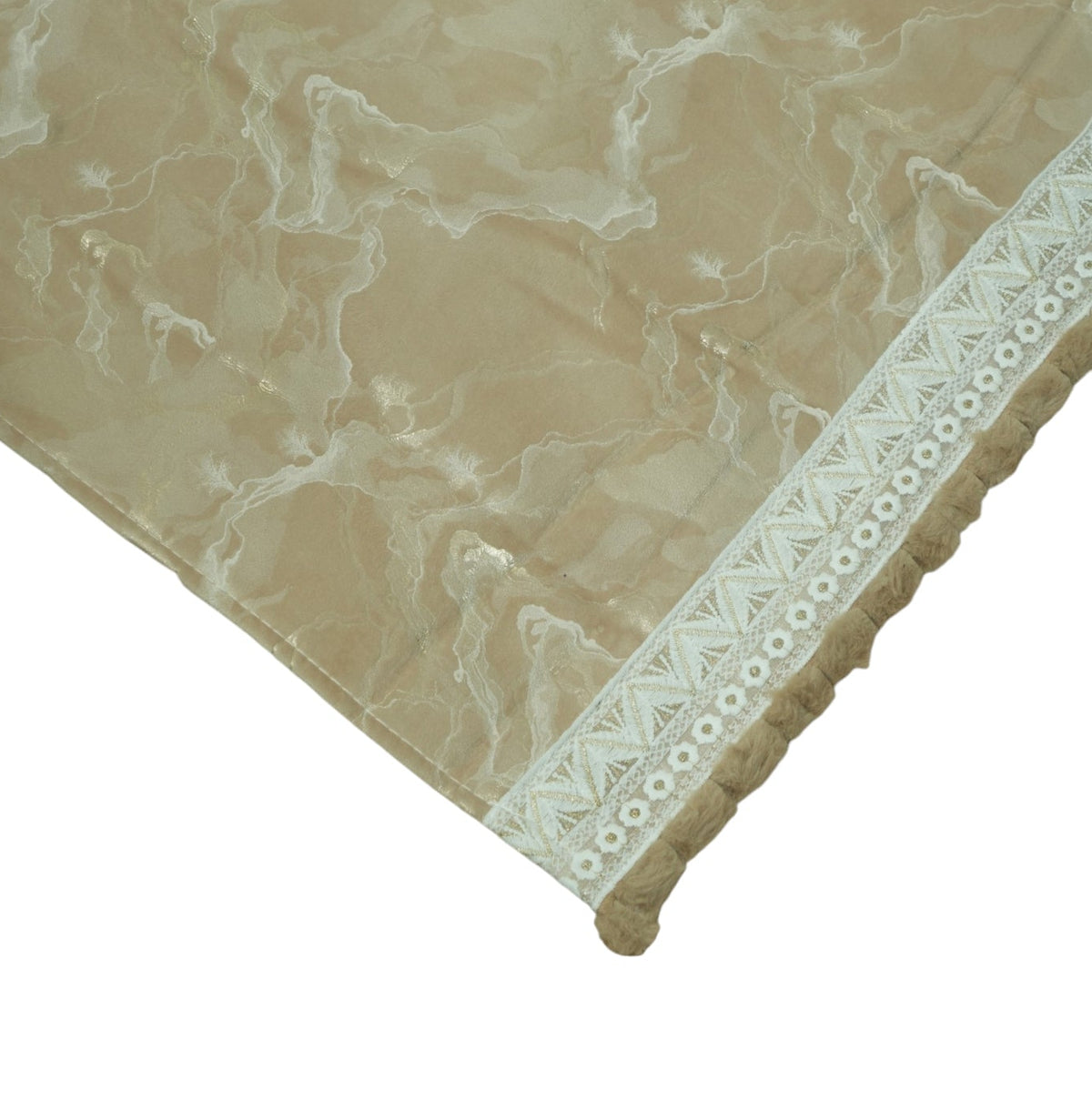 Premium Beige Marble-Textured Sofa Cover with Pom-Pom Tassel Lace (Beige) 27 inch