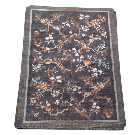 Dark Grey Floral Microfiber Carpet (5x7 Ft) – Anti-Skid