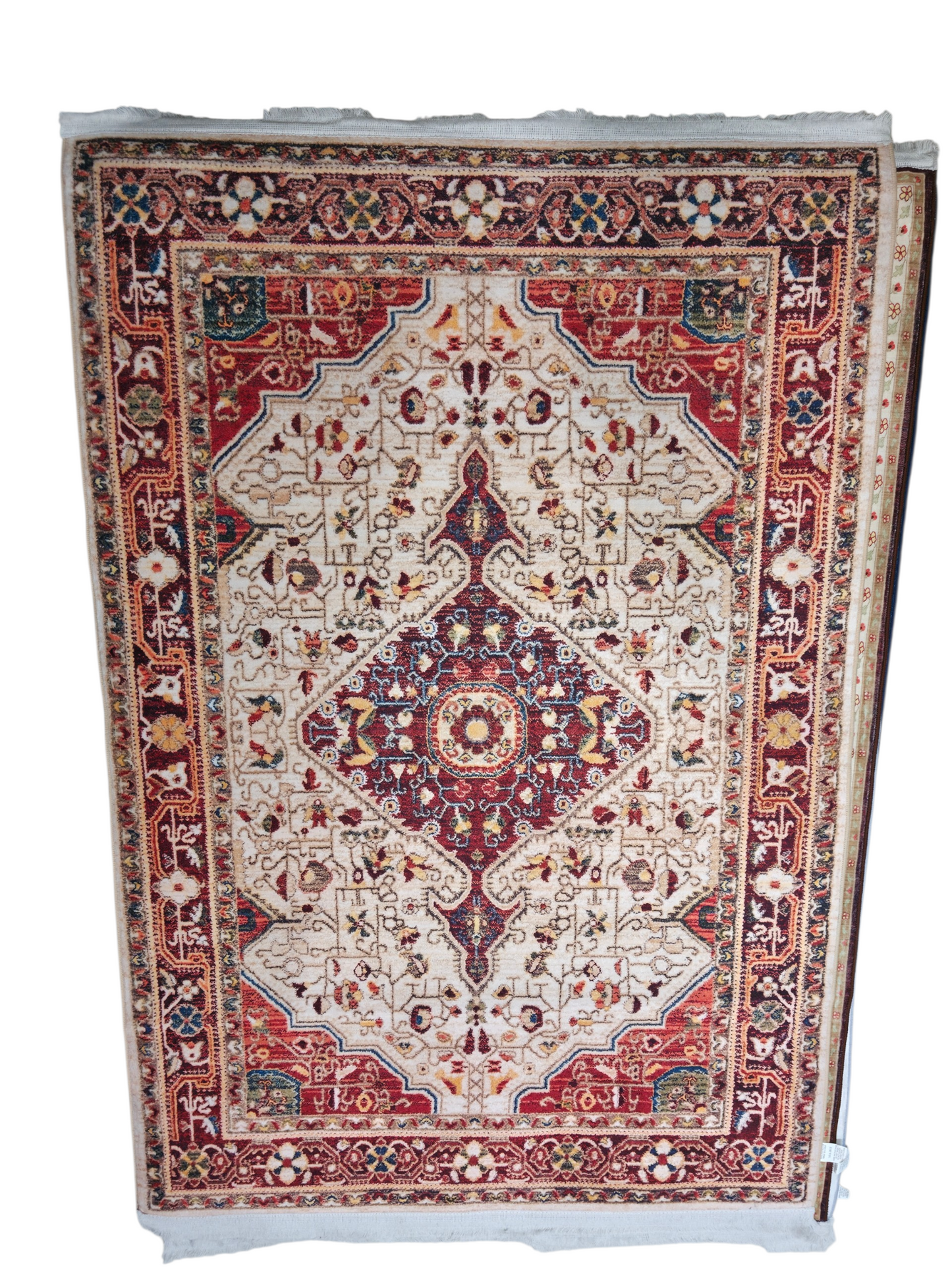 Cream & Rust Red Traditional Geometric Carpet (5x7 Ft) – Soft Fur